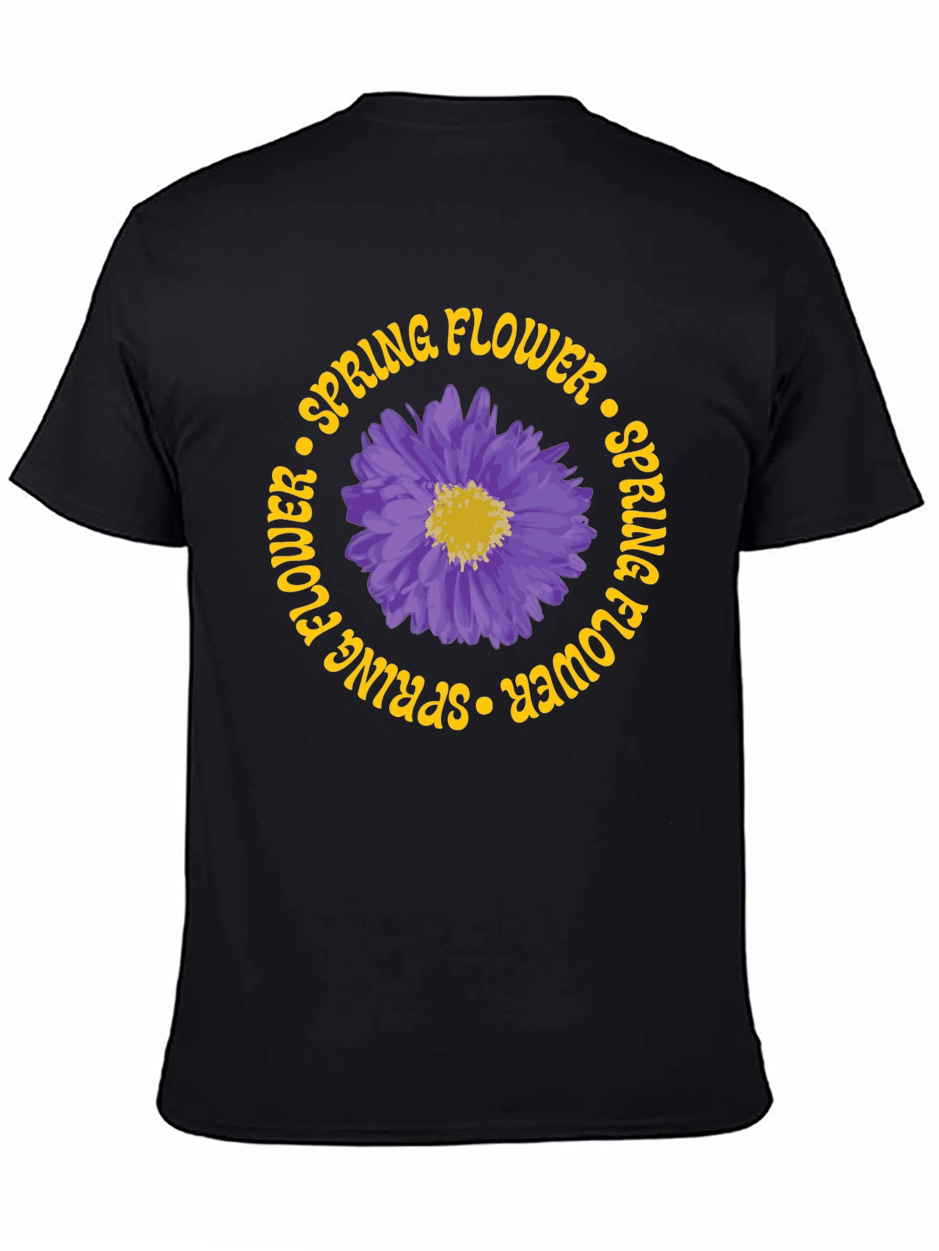 Black Spring Flower Graphic Tee - Black Cotton T-Shirt view 4