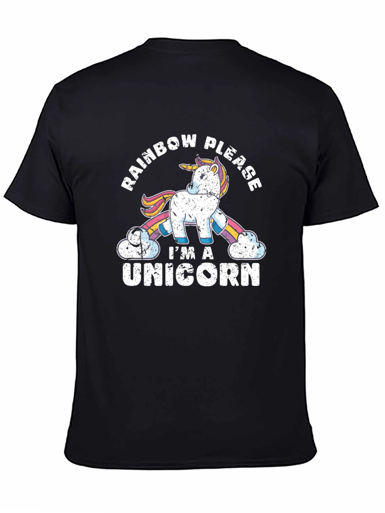 Black Rainbow Please I'm a Unicorn Men's Graphic Tee view 4