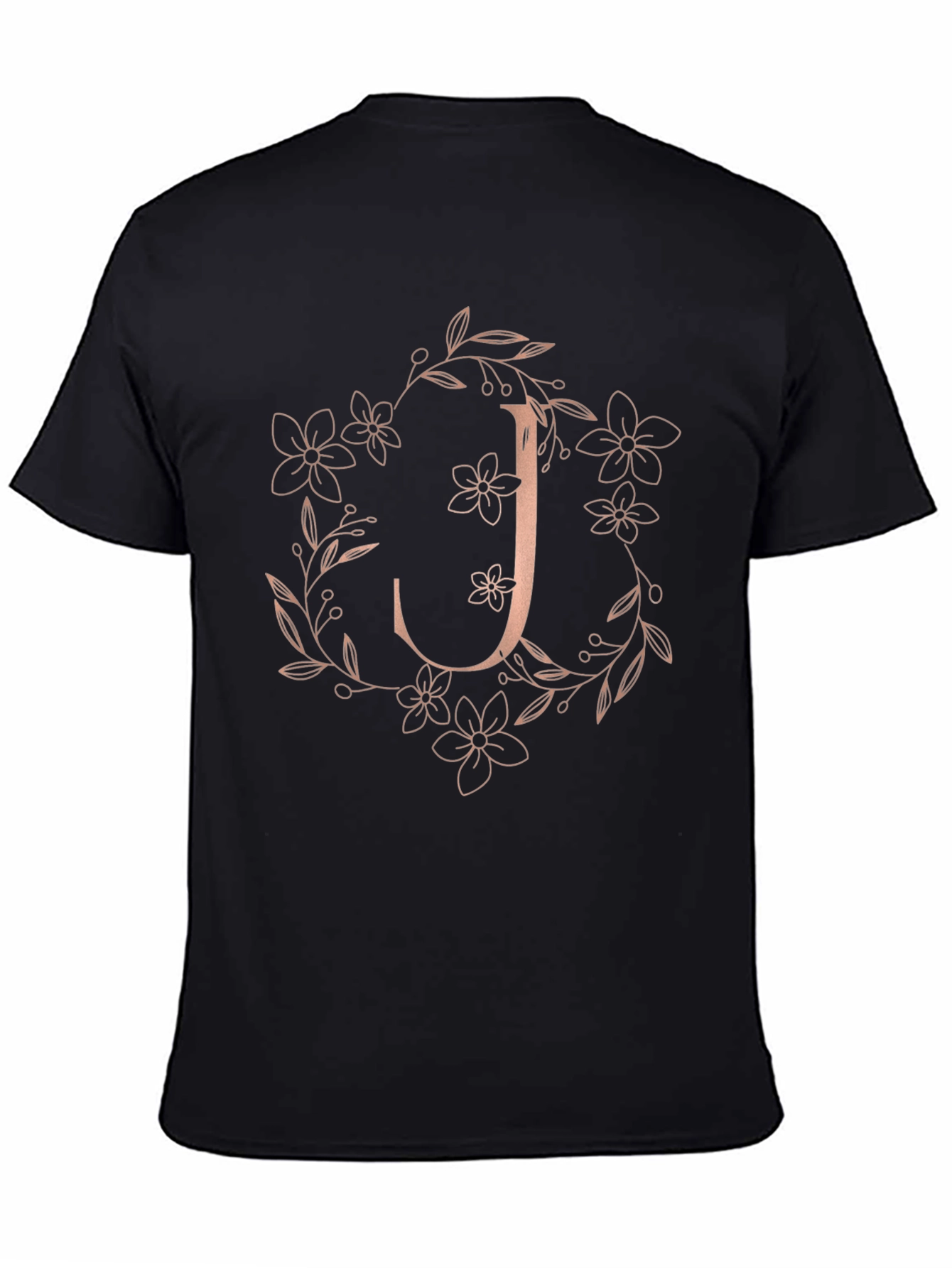 Black Floral J Initial Black T-Shirt view 4