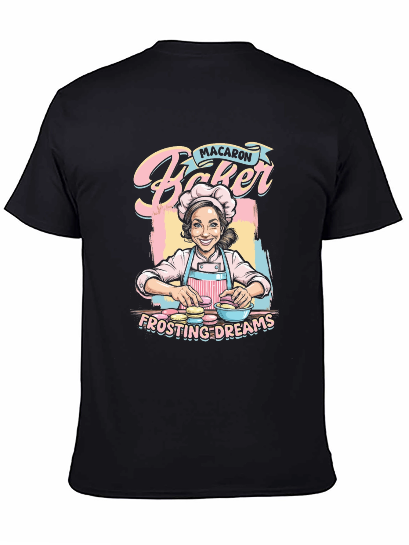 Black Macaron Baker T-Shirt - Frosting Dreams Graphic Tee view 4
