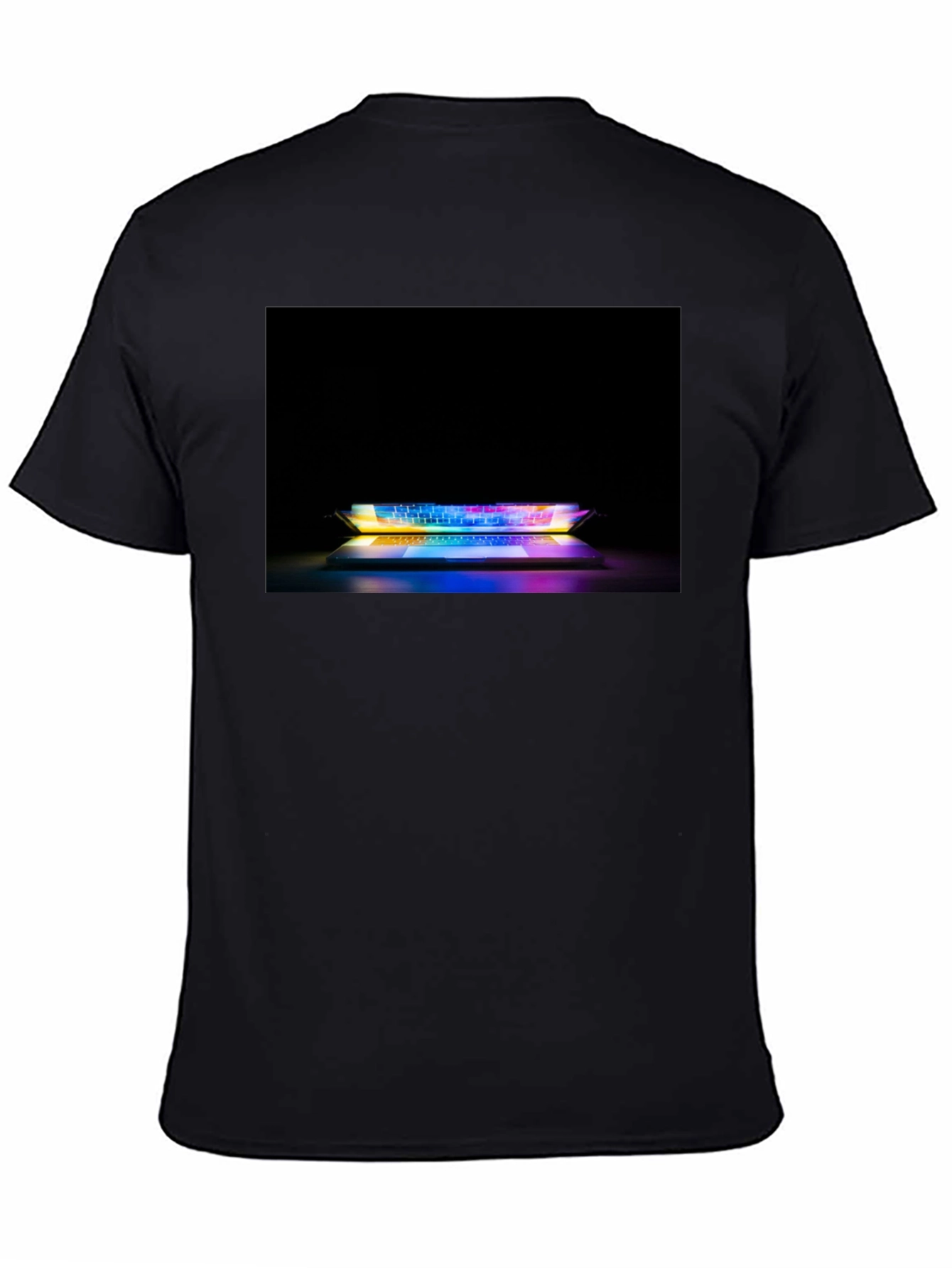 Black Gaming Keyboard T-Shirt - Light Up Laptop Design view 4