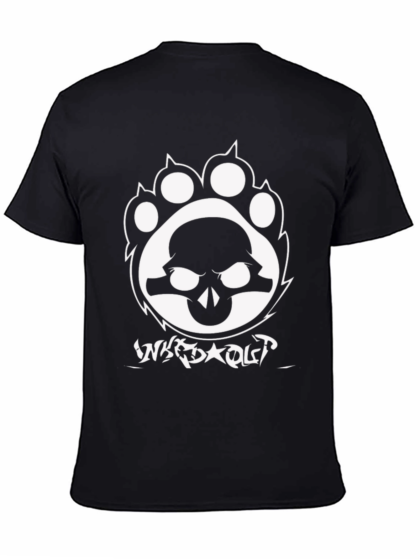 Black Skull Paw Graphic Tee - Black Crew Neck Cotton T-Shirt view 4