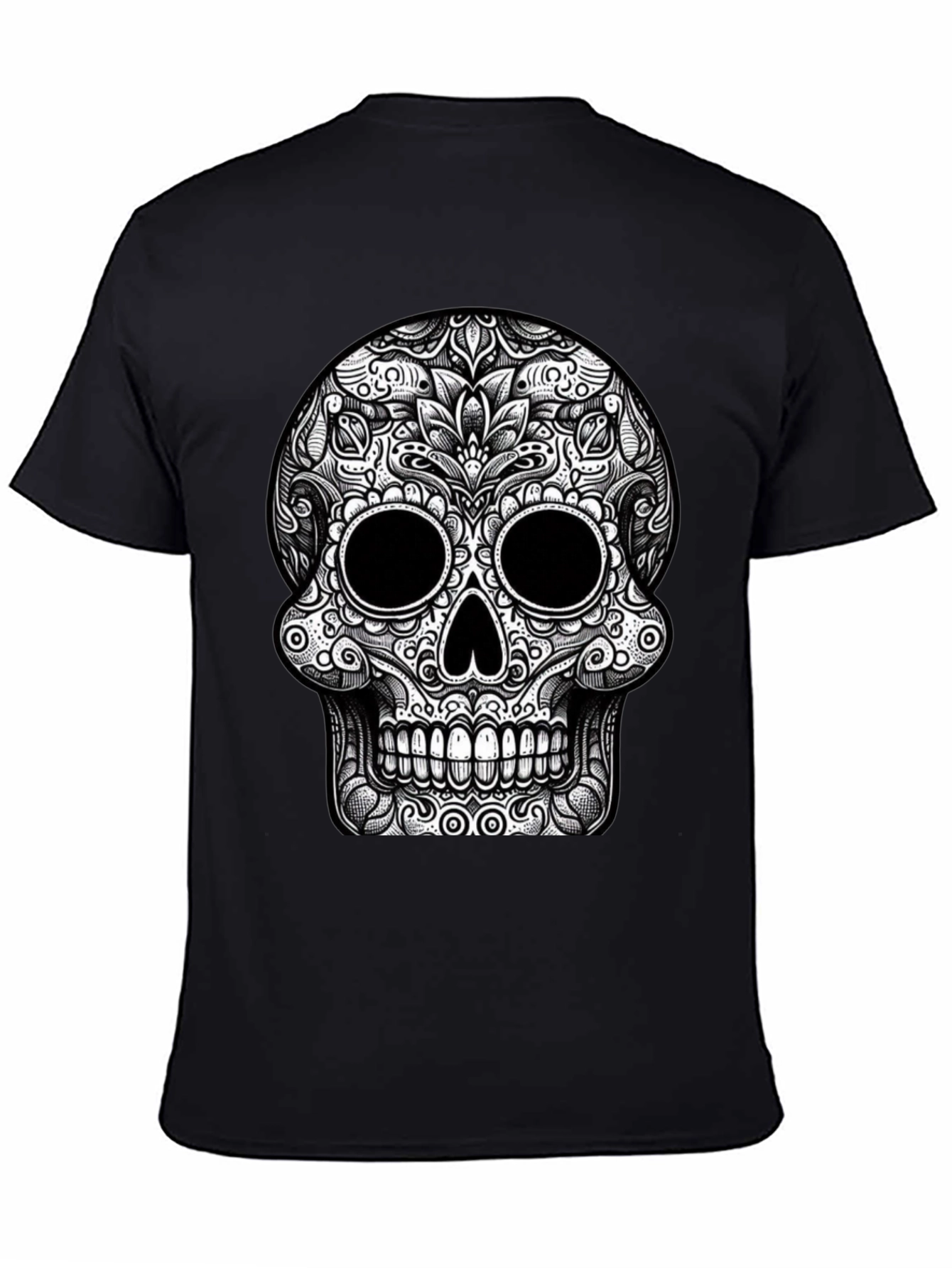 Black Skull Graphic Tee - Black Cotton T-Shirt view 4