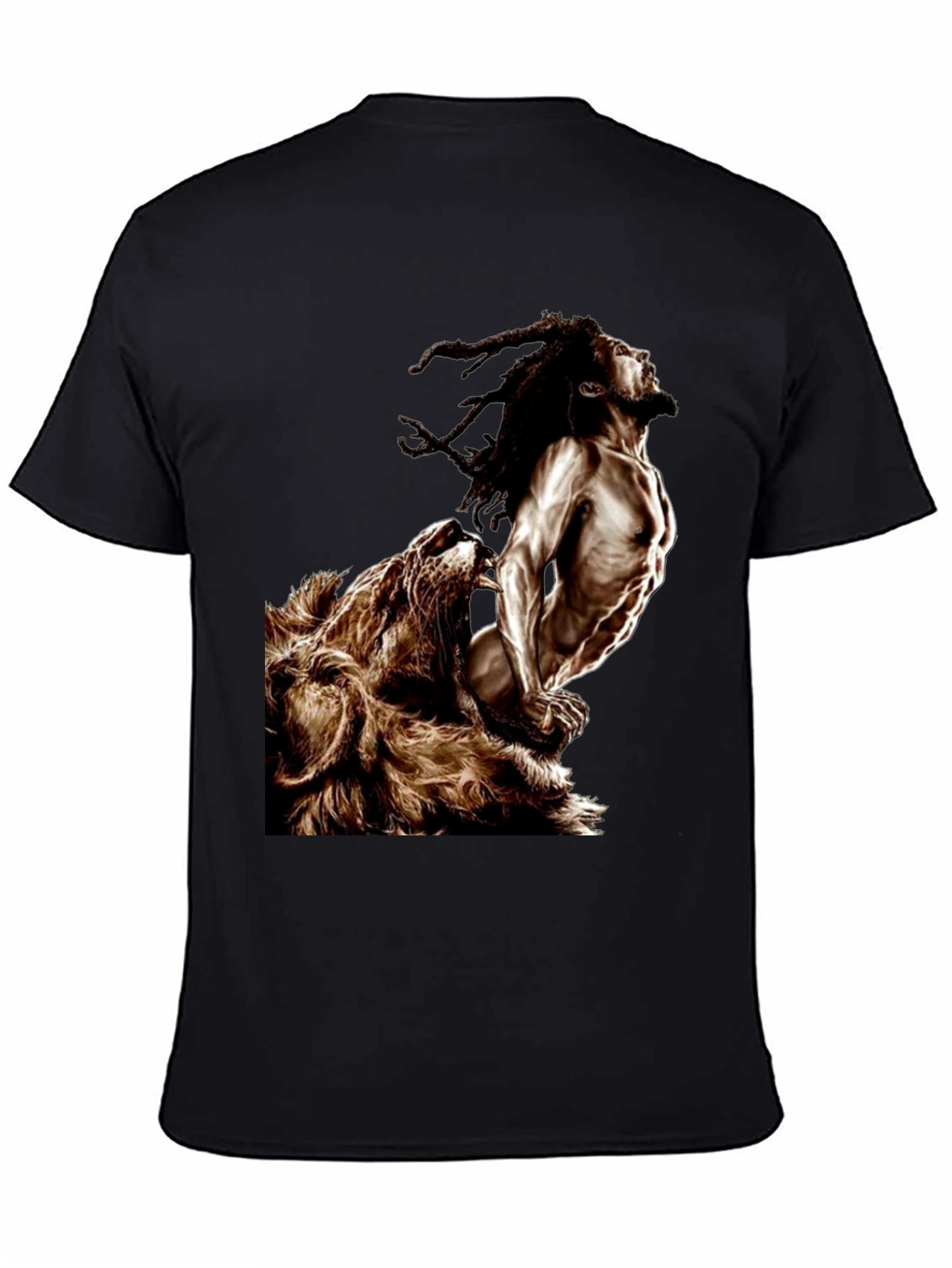 Black Lion & Rasta Graphic T-Shirt - Men's Black Tee view 4