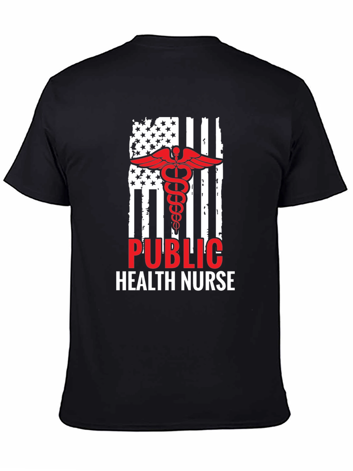 Black Public Health Nurse American Flag T-Shirt view 4