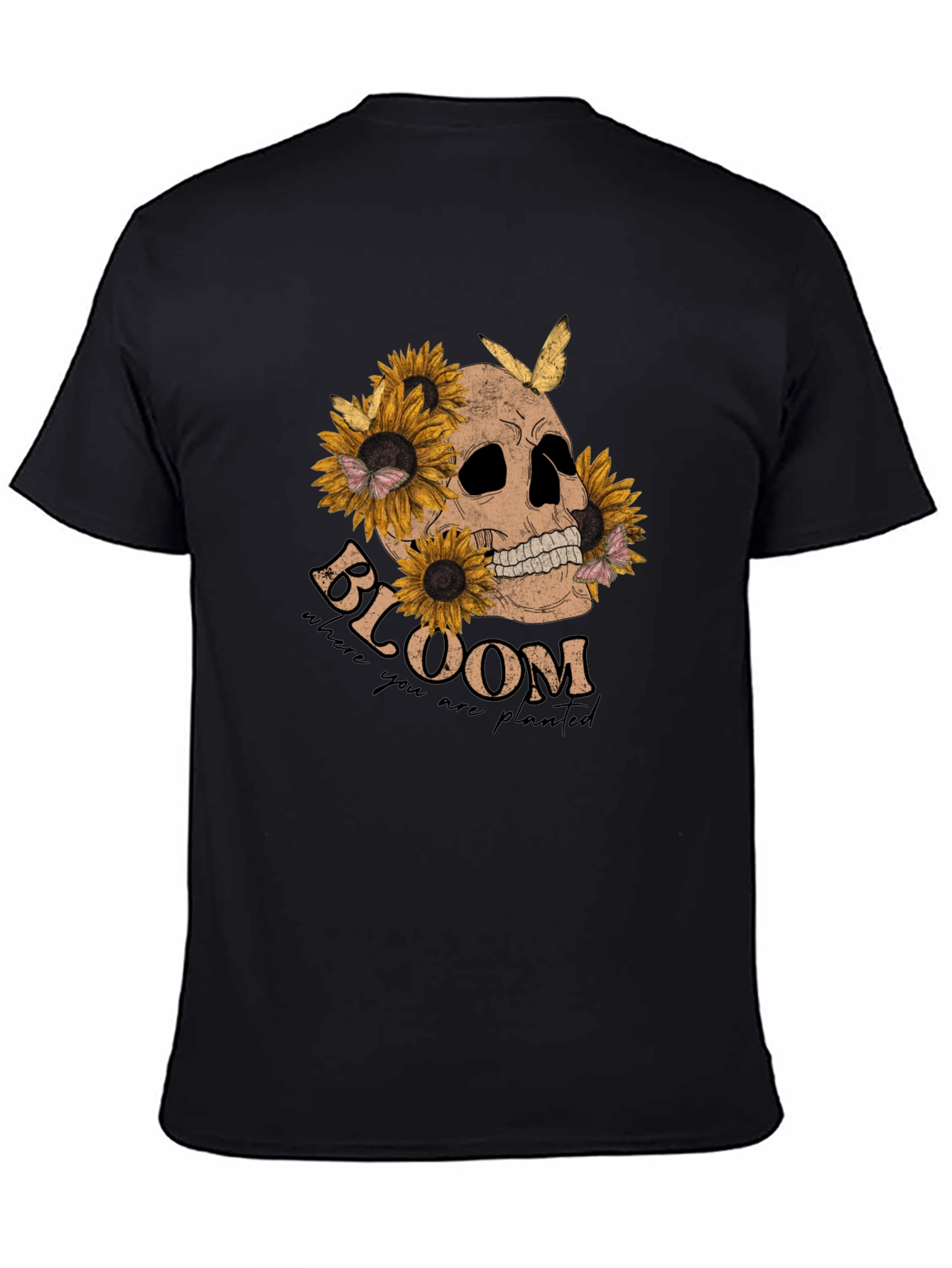 Black Skull & Sunflower Graphic T-Shirt view 4