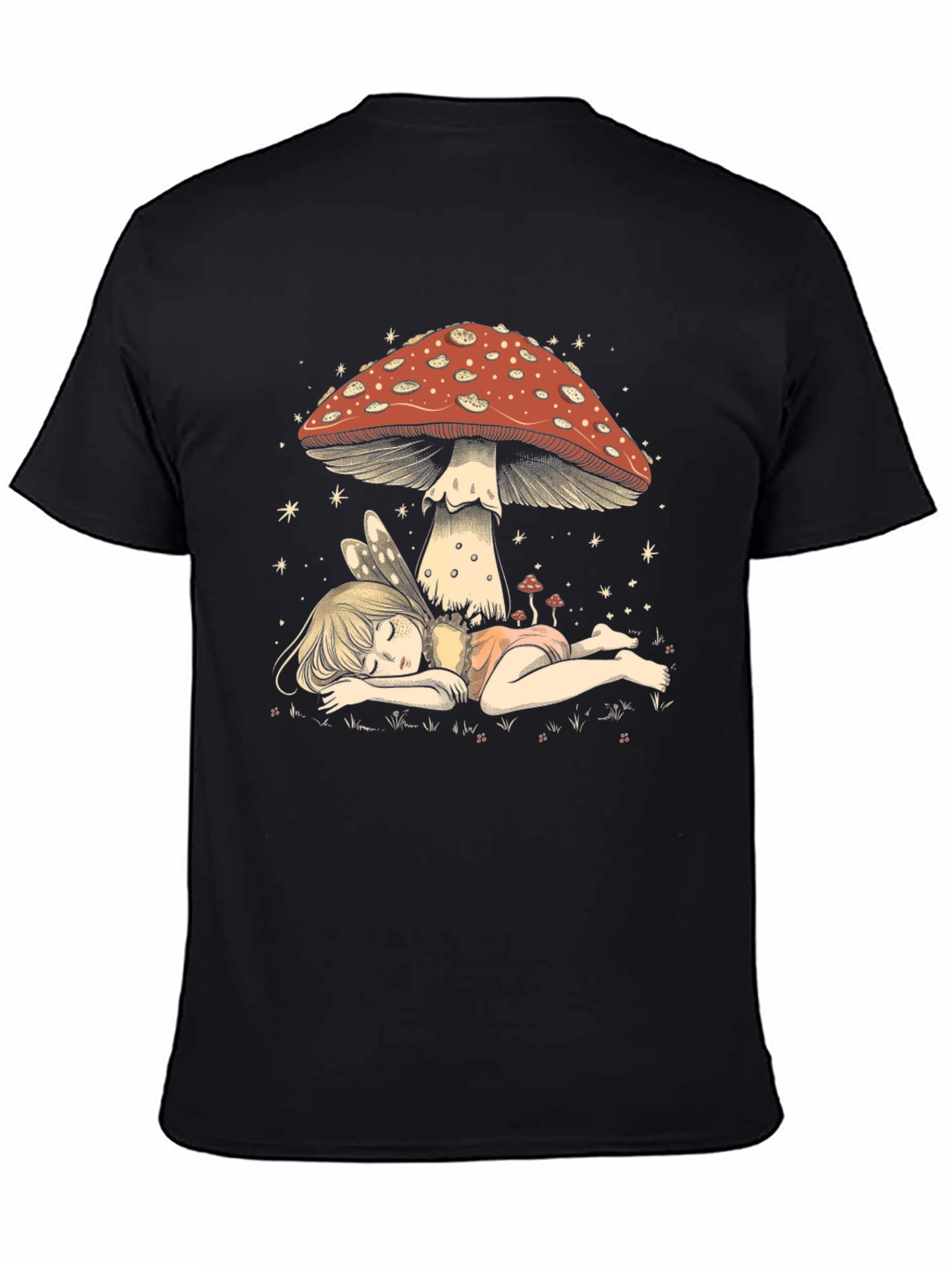 Black Whimsical Mushroom Fairy Graphic Tee view 4