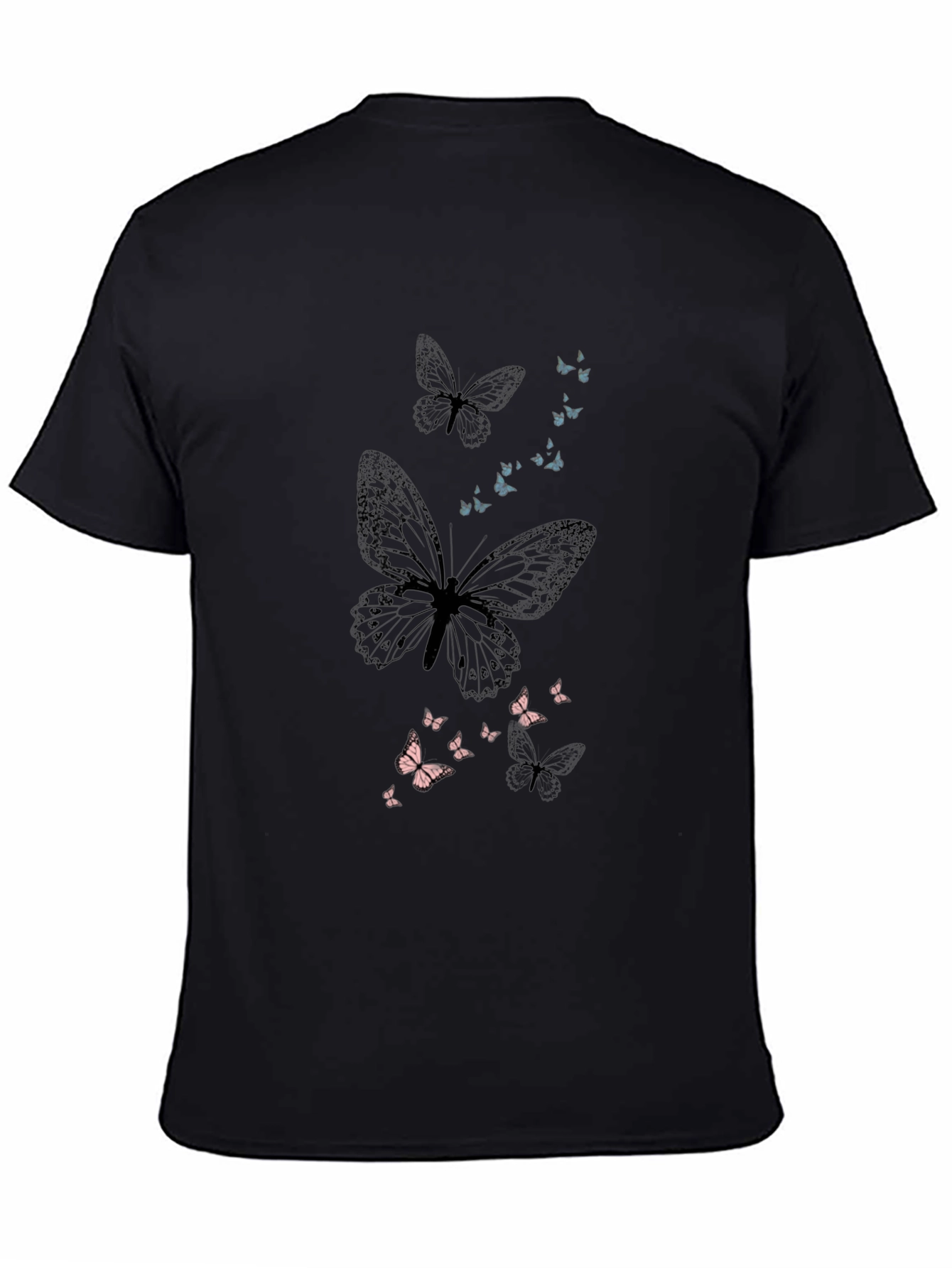 Black Butterfly Print Men's Black T-Shirt view 4