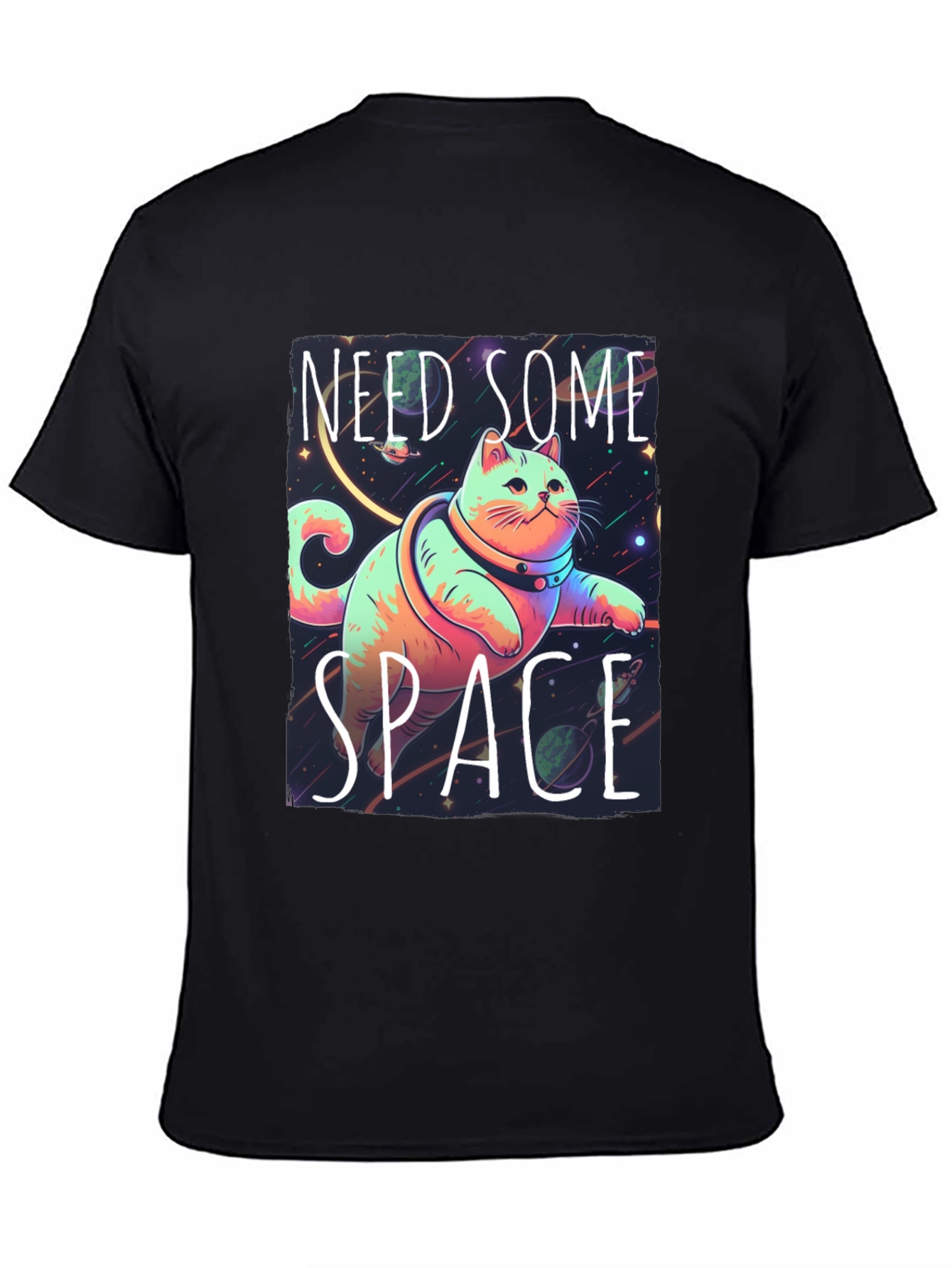 Black Need Some Space Cat Graphic Tee - Black view 4