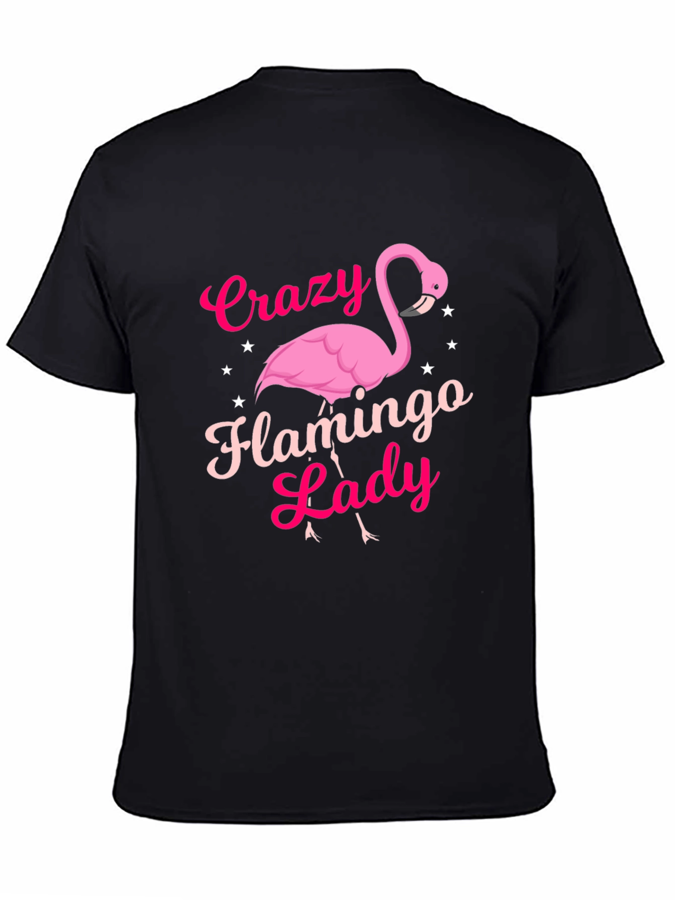 Black Crazy Flamingo Lady T-Shirt - Novelty Graphic Tee view 4