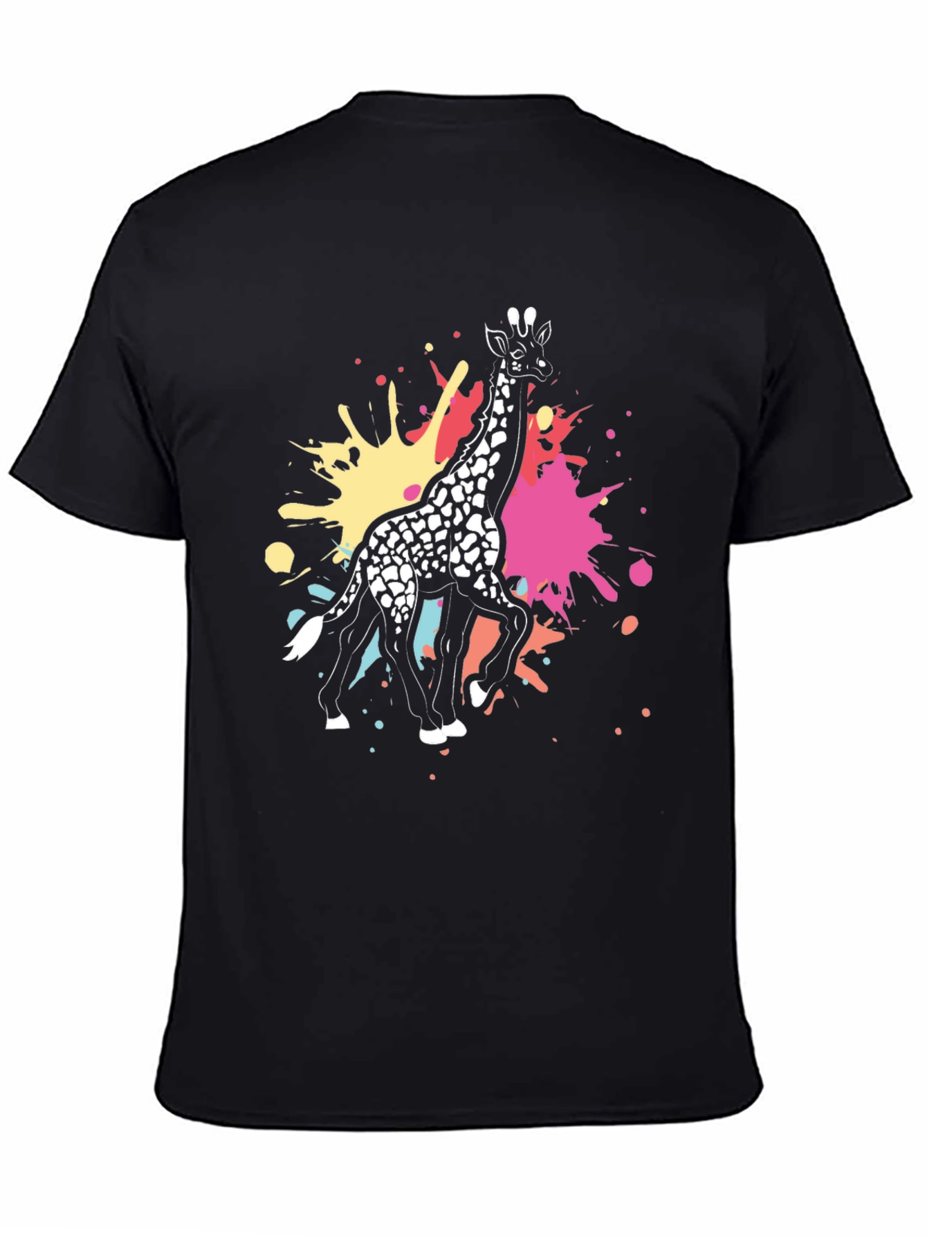 Black Giraffe Splatter Graphic Tee - Black Cotton Shirt view 4