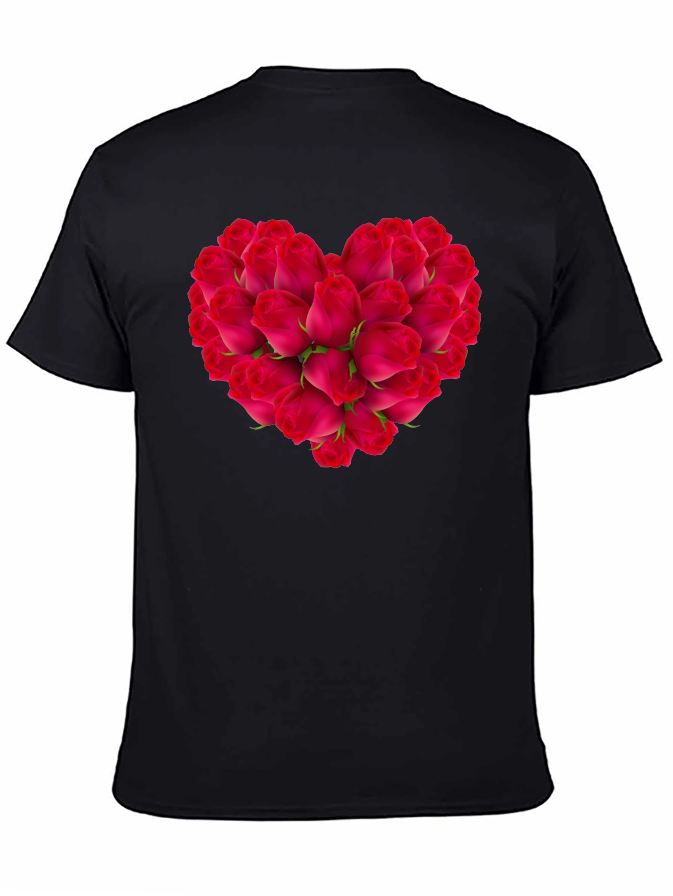 Black Rose Heart Black T-Shirt - Romantic Floral Tee view 4