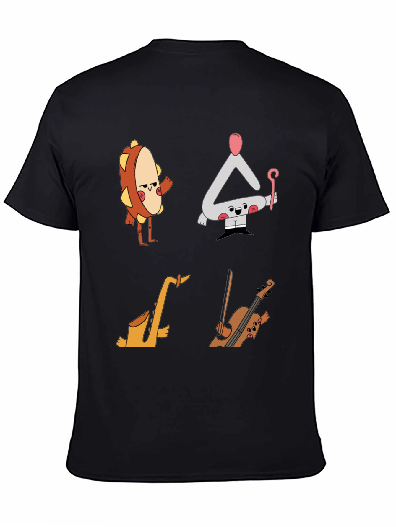 Black Musical Instrument Cartoon T-Shirt - Black view 4