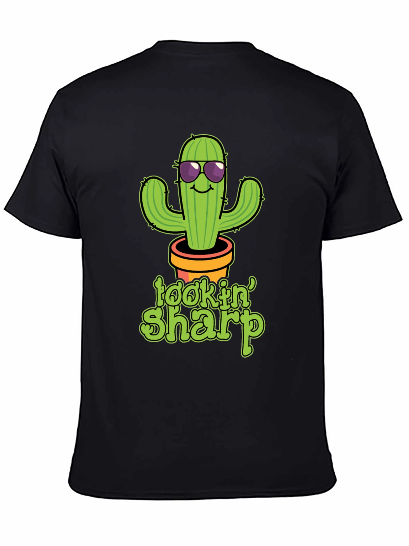 Black Lookin' Sharp Cactus Graphic T-Shirt - Funny Potted Plant Tee view 4
