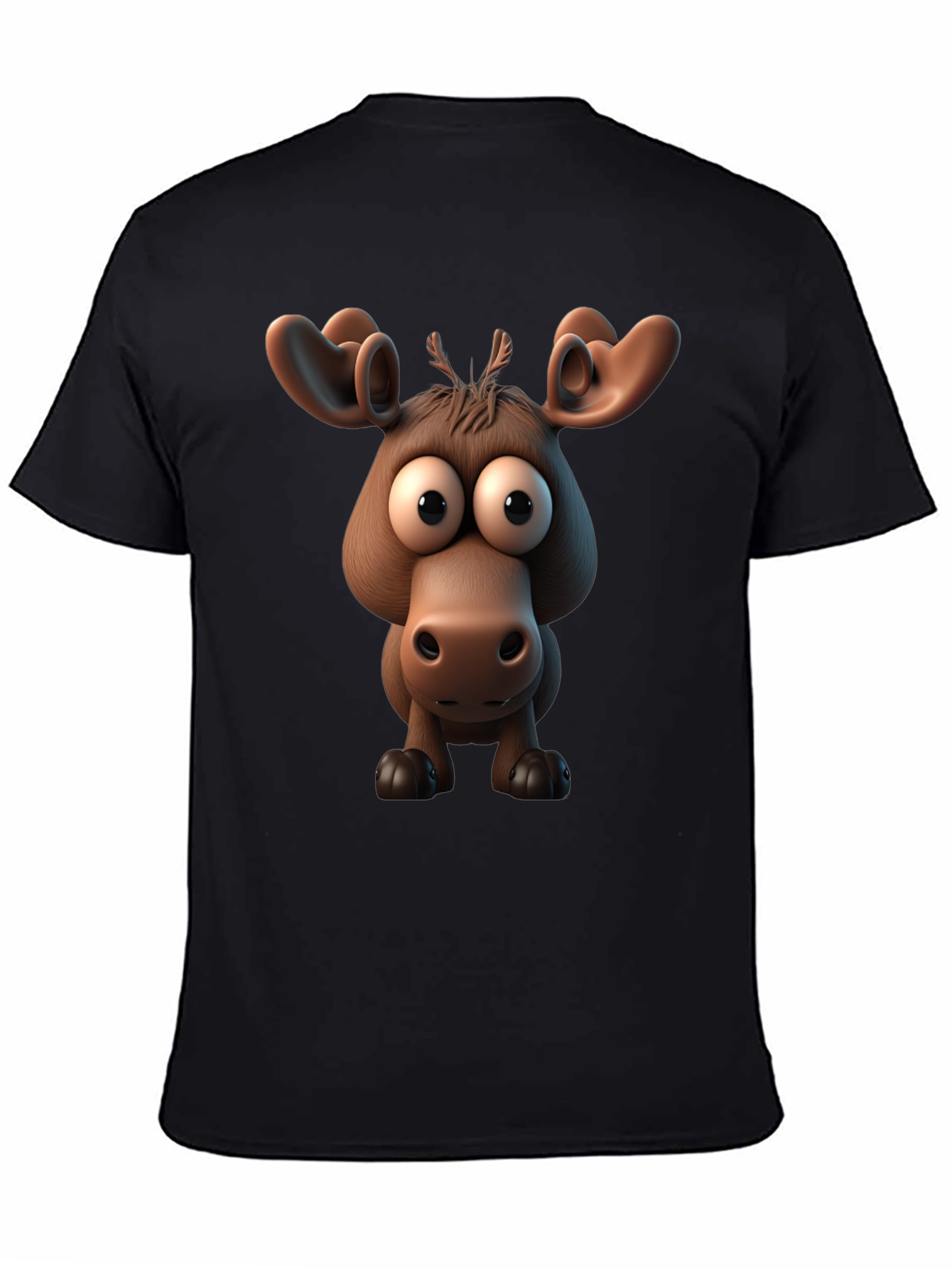 Black Funny Cartoon Moose Black T-Shirt view 4