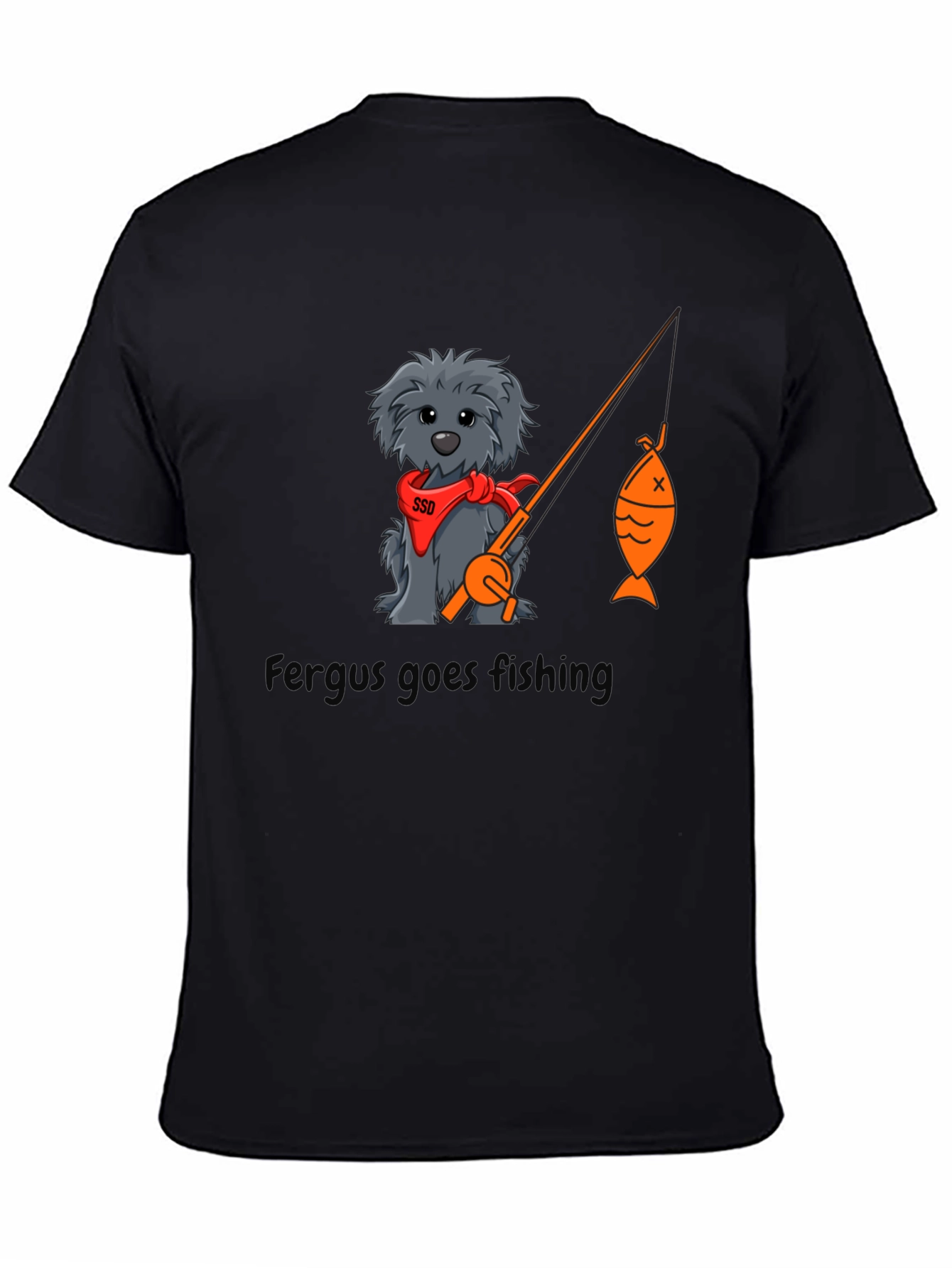 Black Fergus Goes Fishing Black T-Shirt view 4