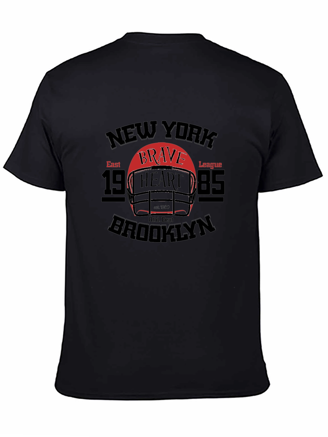 Black New York Brooklyn Brave Heart Football T-Shirt view 4