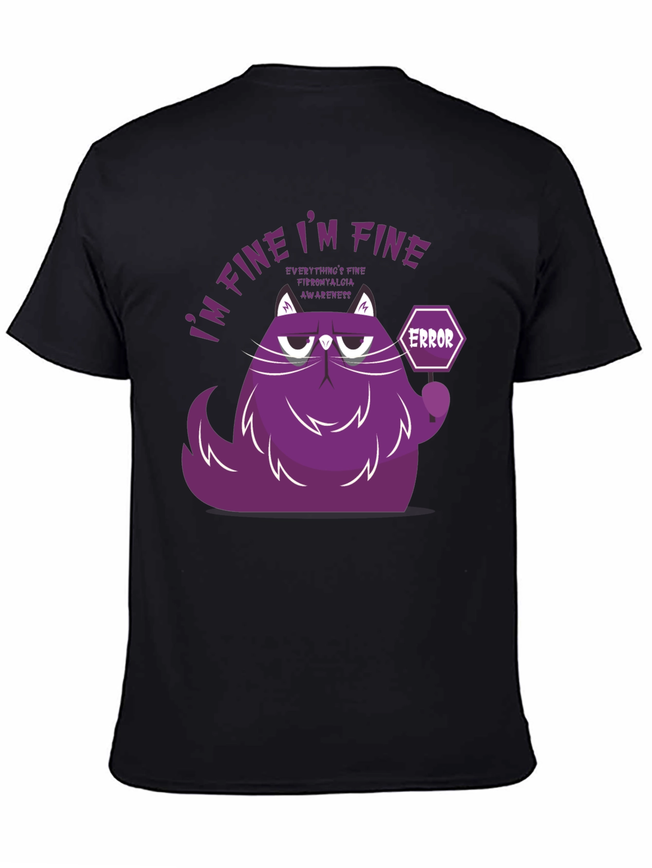 Black I'm Fine Cat T-Shirt - Fibromyalgia Awareness view 4