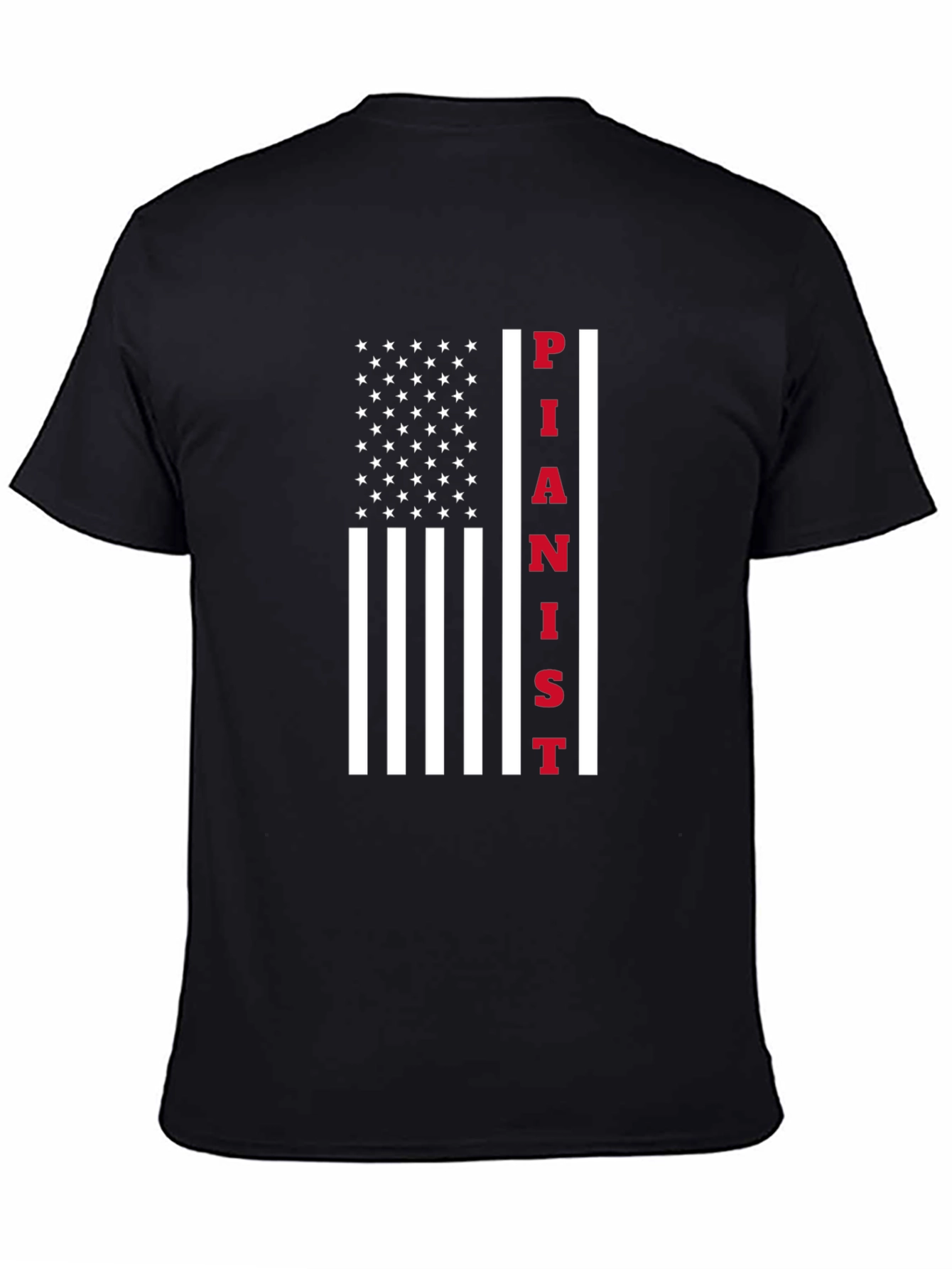 Black Pianist American Flag Graphic T-Shirt view 4