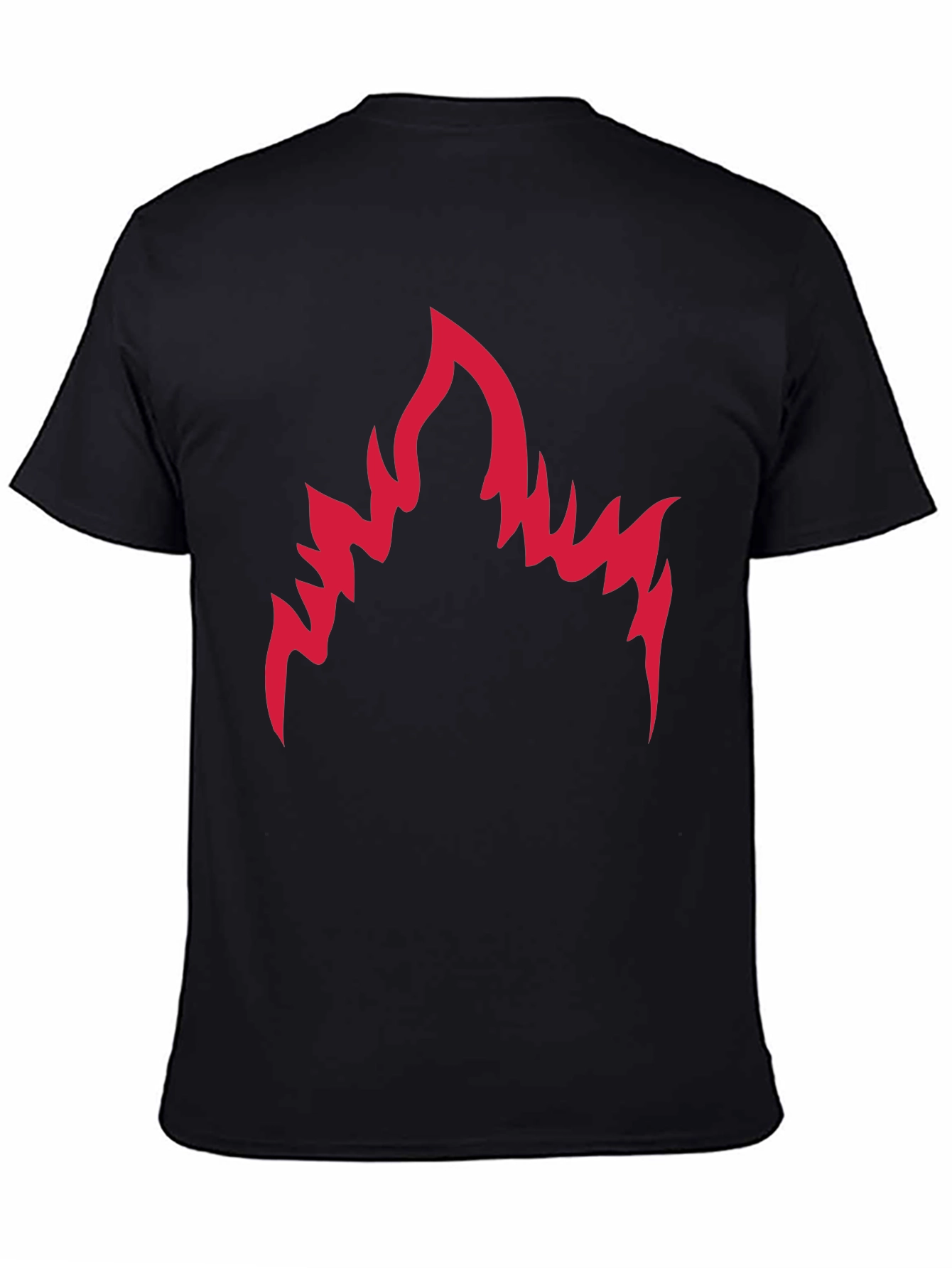 Black Men's Black T-Shirt with Red Flame Graphic view 4