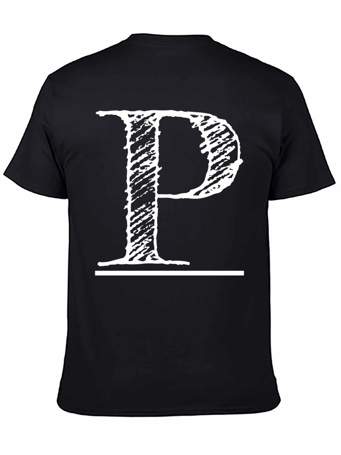 Black Black T-Shirt with Distressed White Letter "P" Design view 4