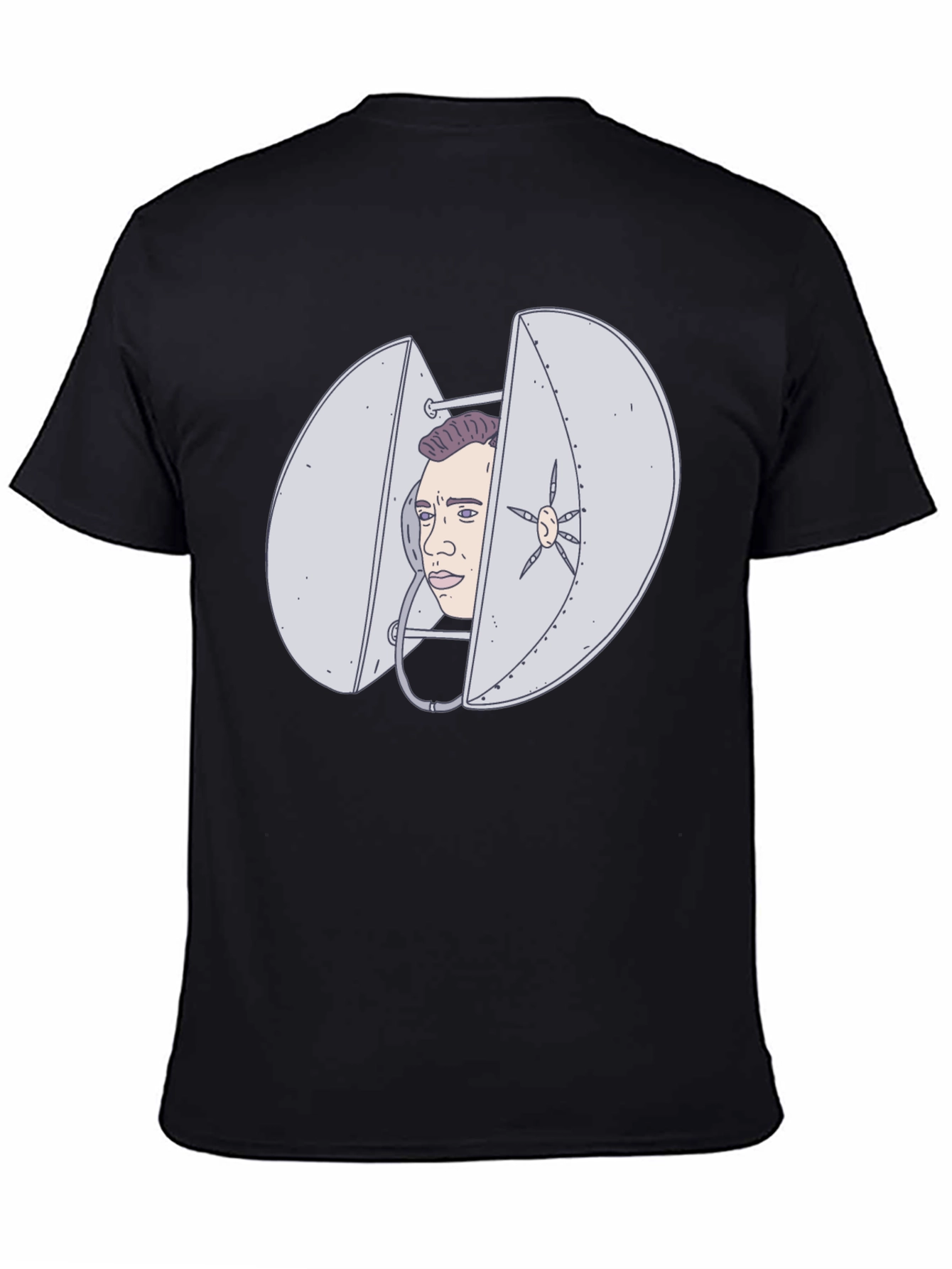 Black Humorous Black T-Shirt with Illustrated Egg Head Design view 4