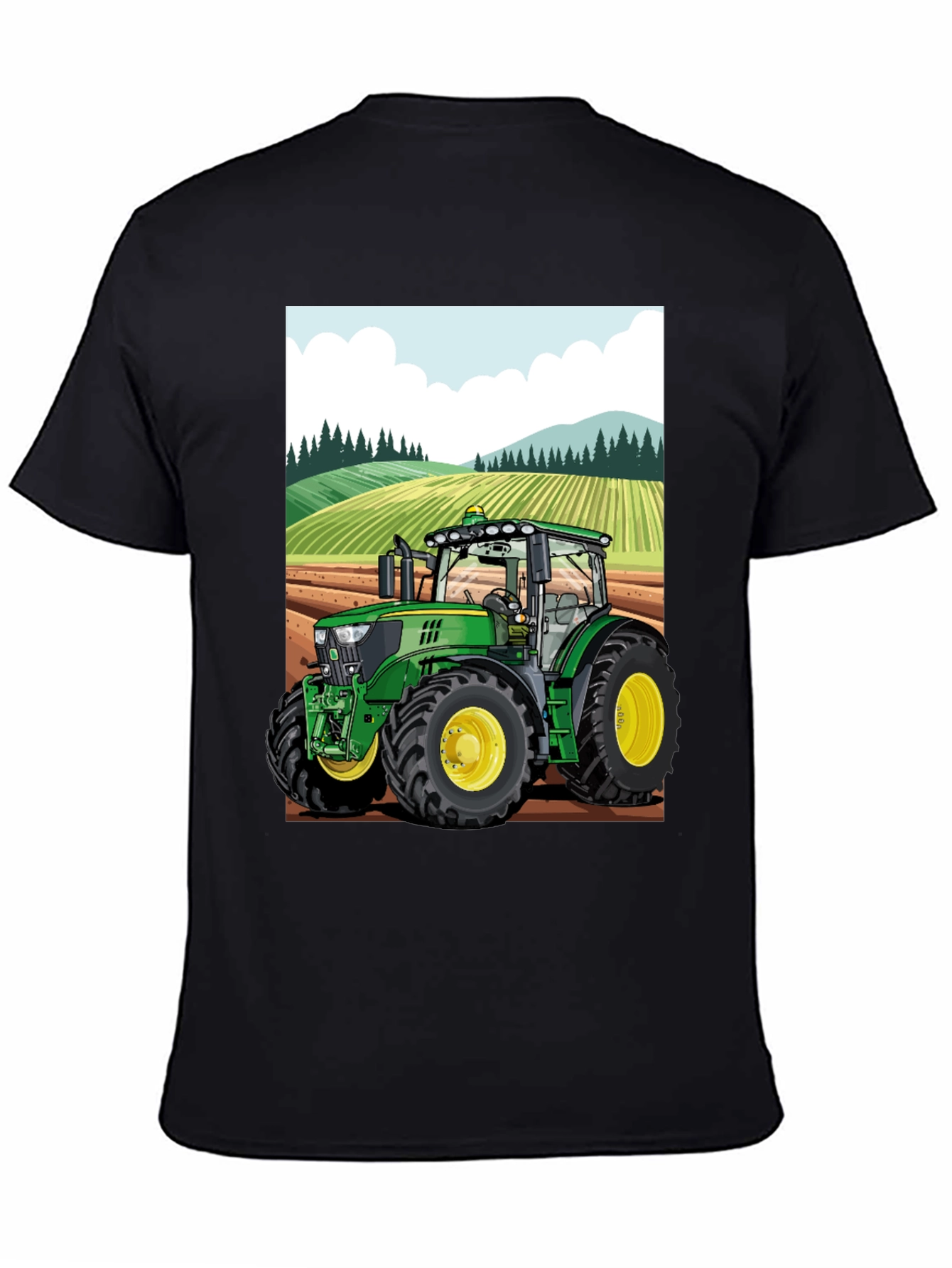 Black Cartoon Tractor T-Shirt - Farming Life view 4