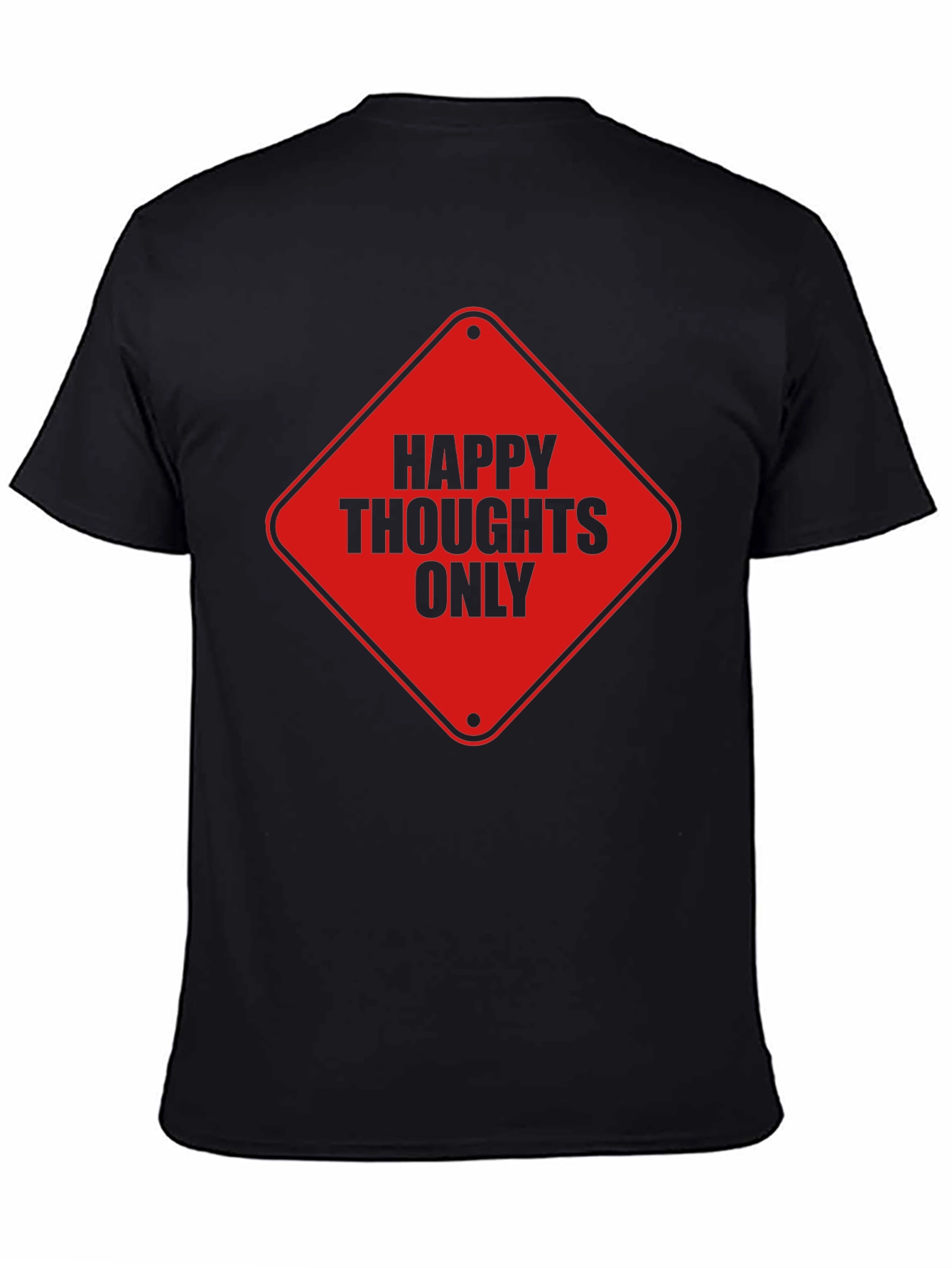 Black Happy Thoughts Only Graphic Tee - Black Cotton T-Shirt view 4