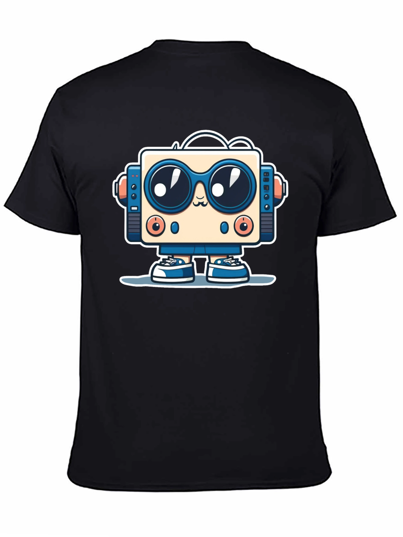 Black Fun Robot Graphic Tee - Black Cotton Shirt view 4
