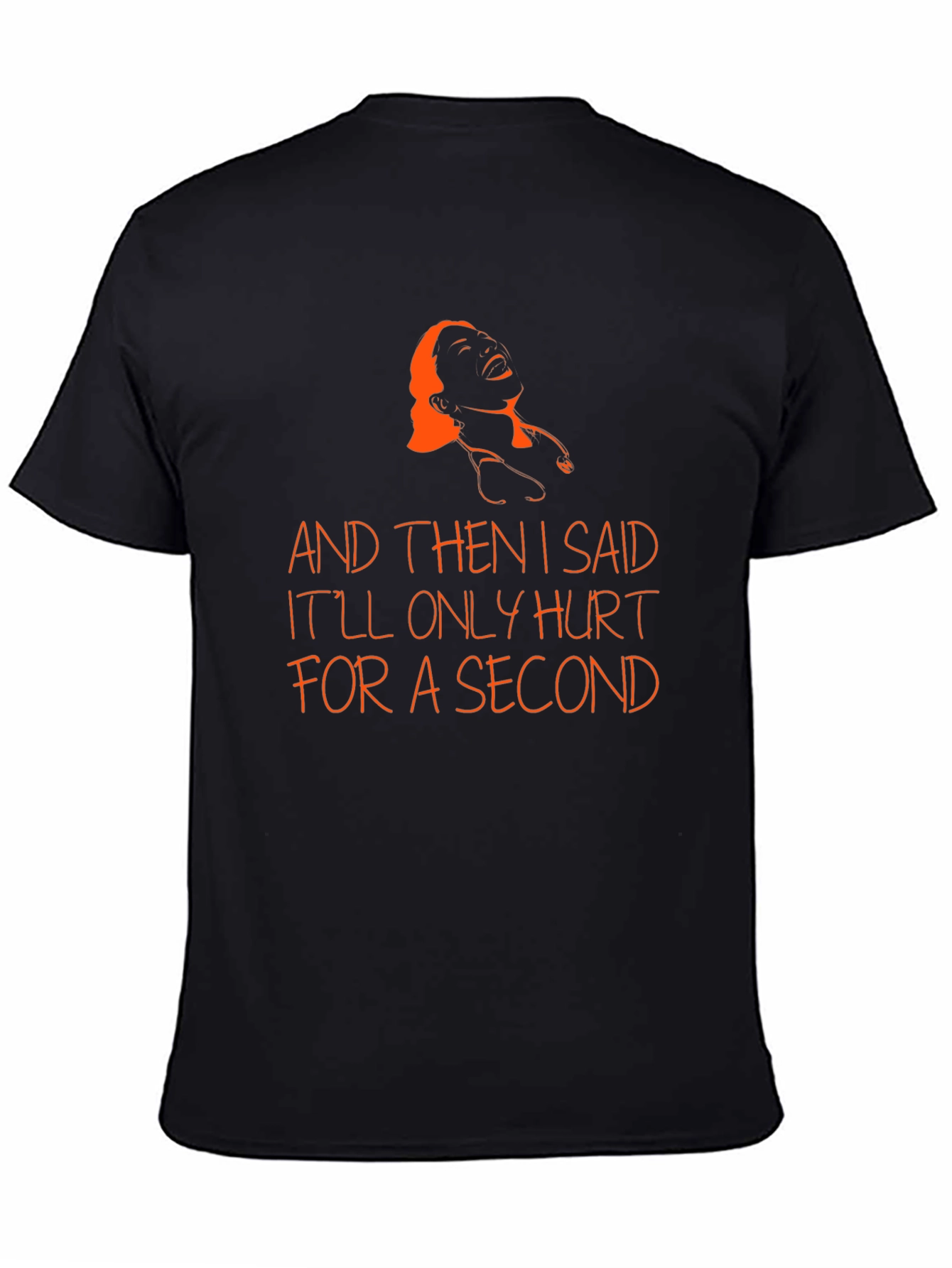 Black Funny Black T-Shirt with Orange Text and Design view 4