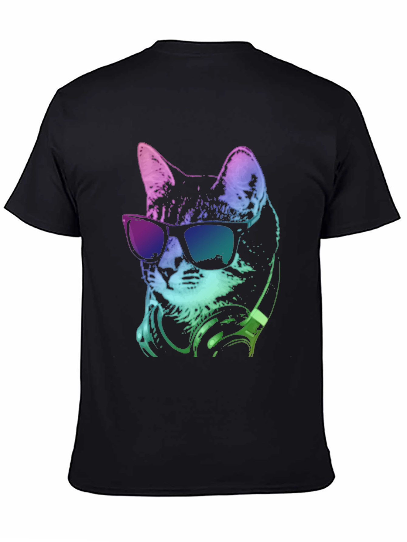 Black Cool Cat Tee: Stylish Graphic Print T-Shirt view 4