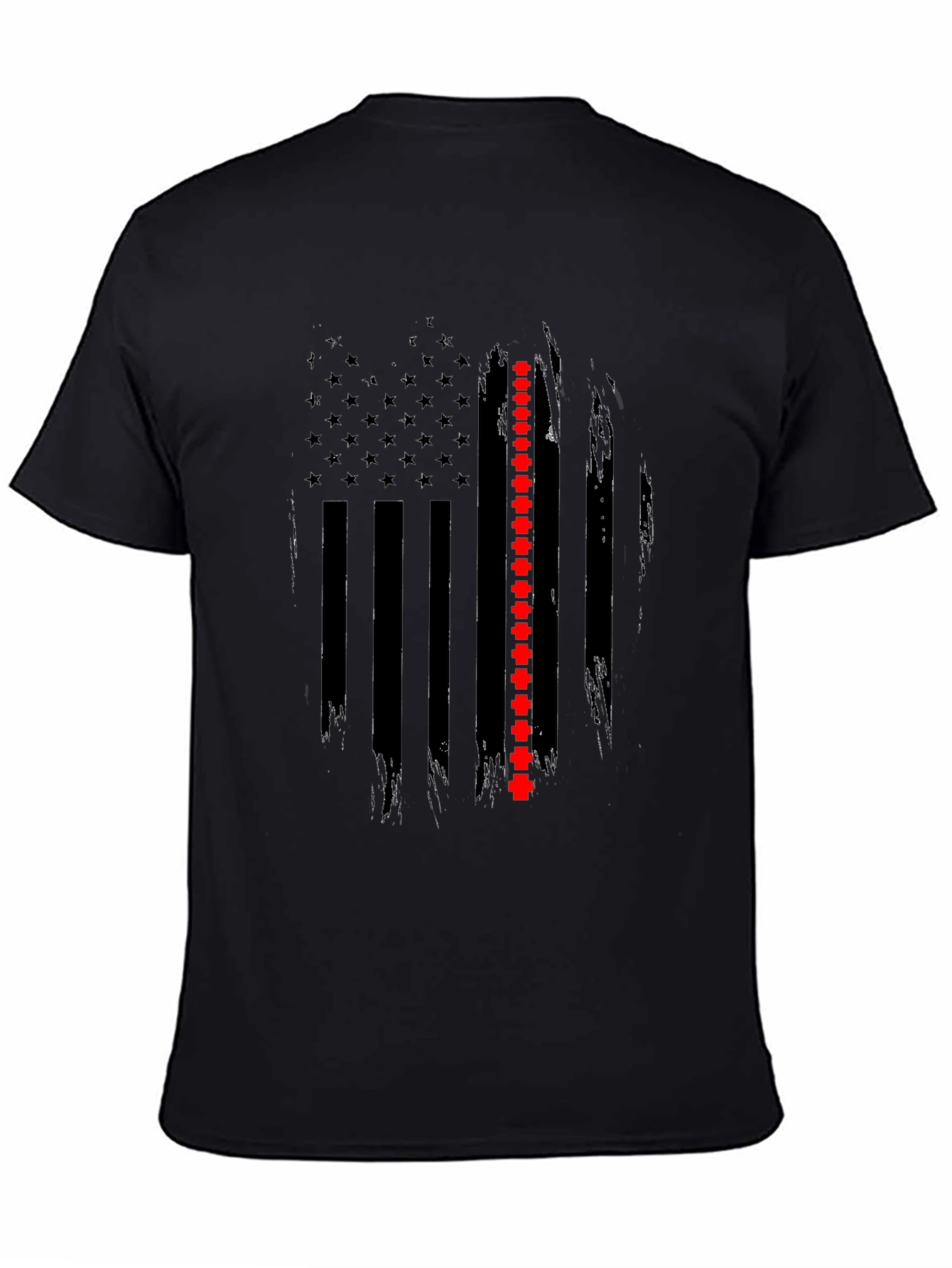Black Thin Red Line Flag Graphic T-Shirt view 4
