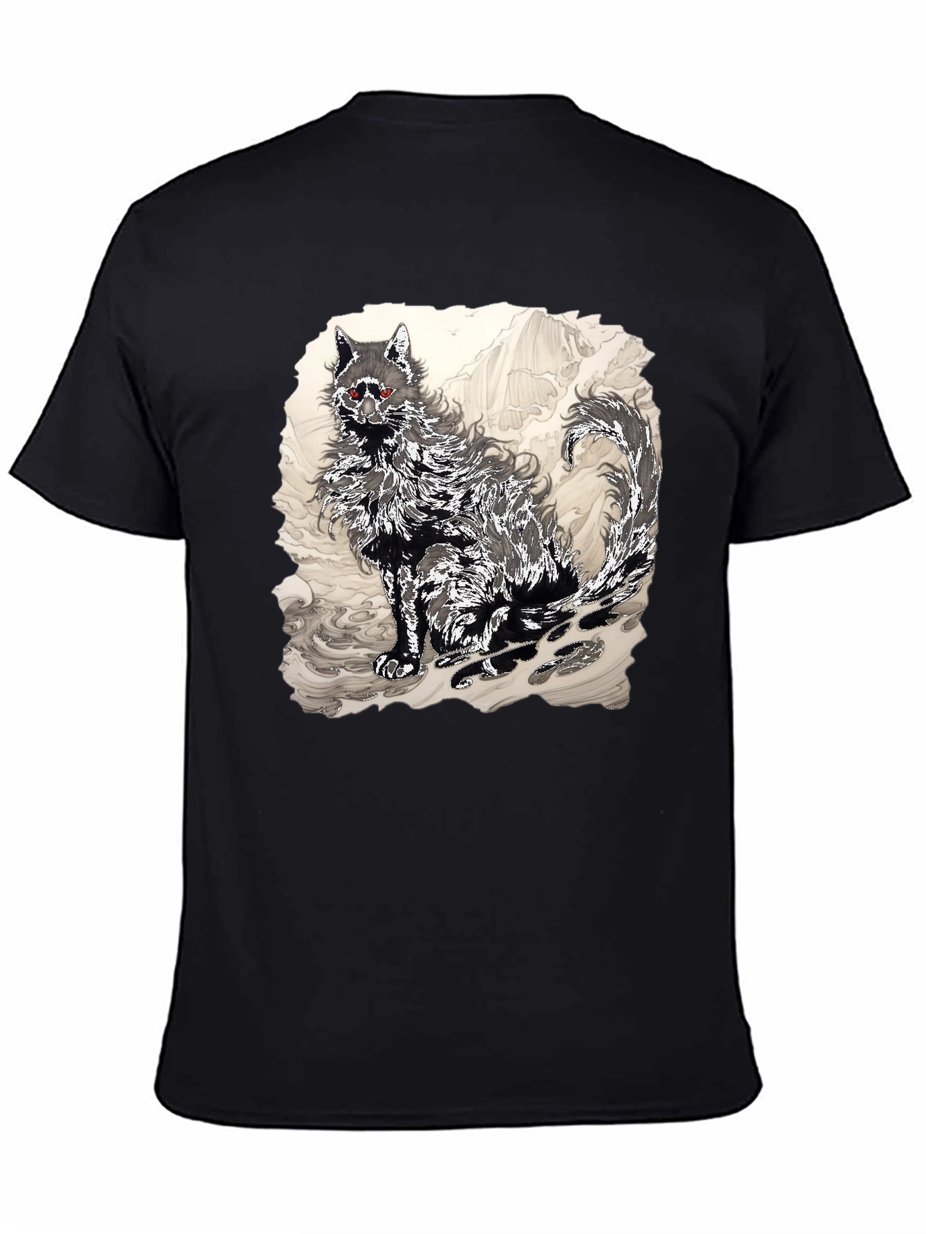 Black Black T-Shirt with Wolf Graphic view 4