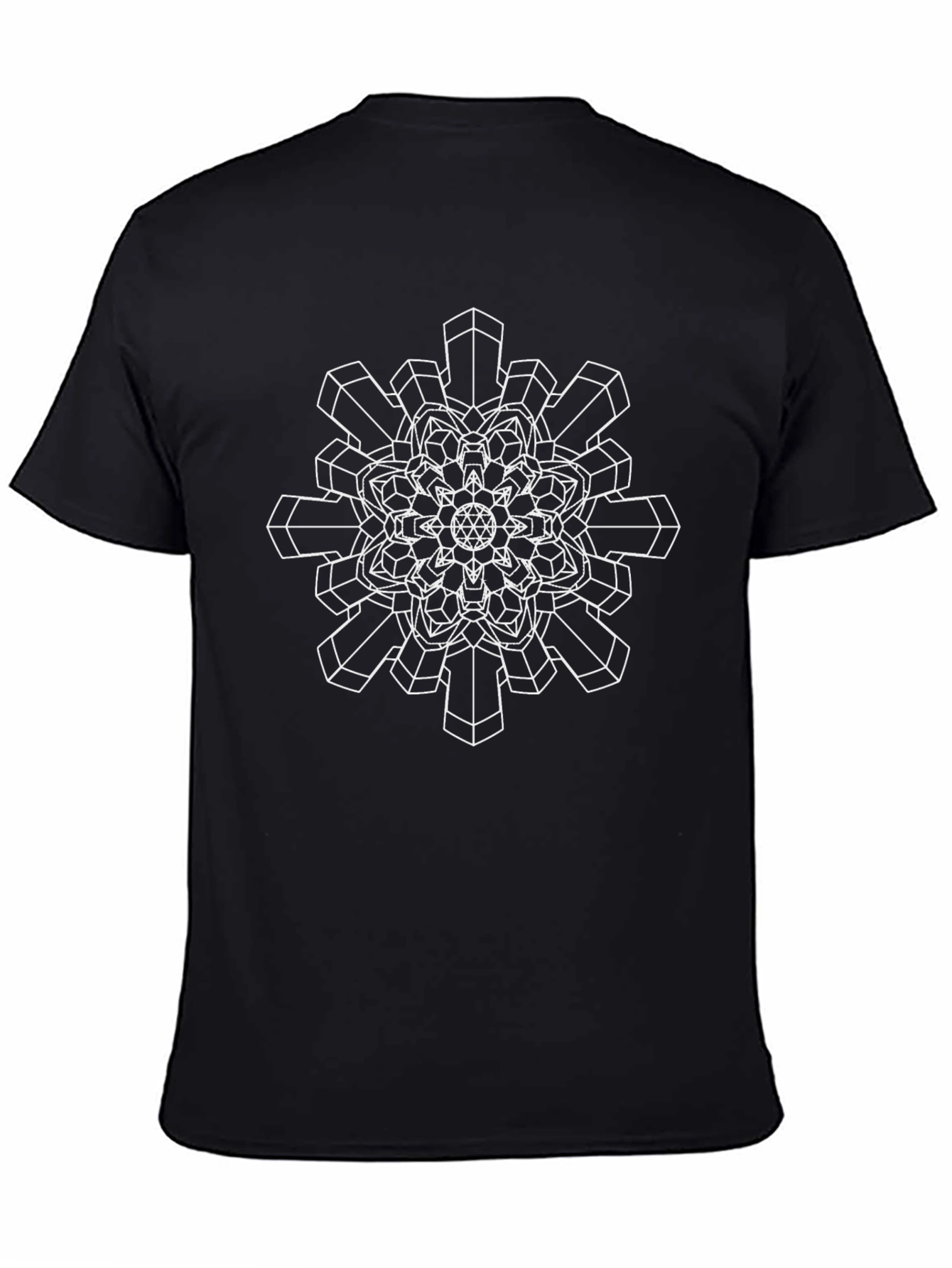 Black Geometric Snowflake T-Shirt - Modern Black Tee view 4