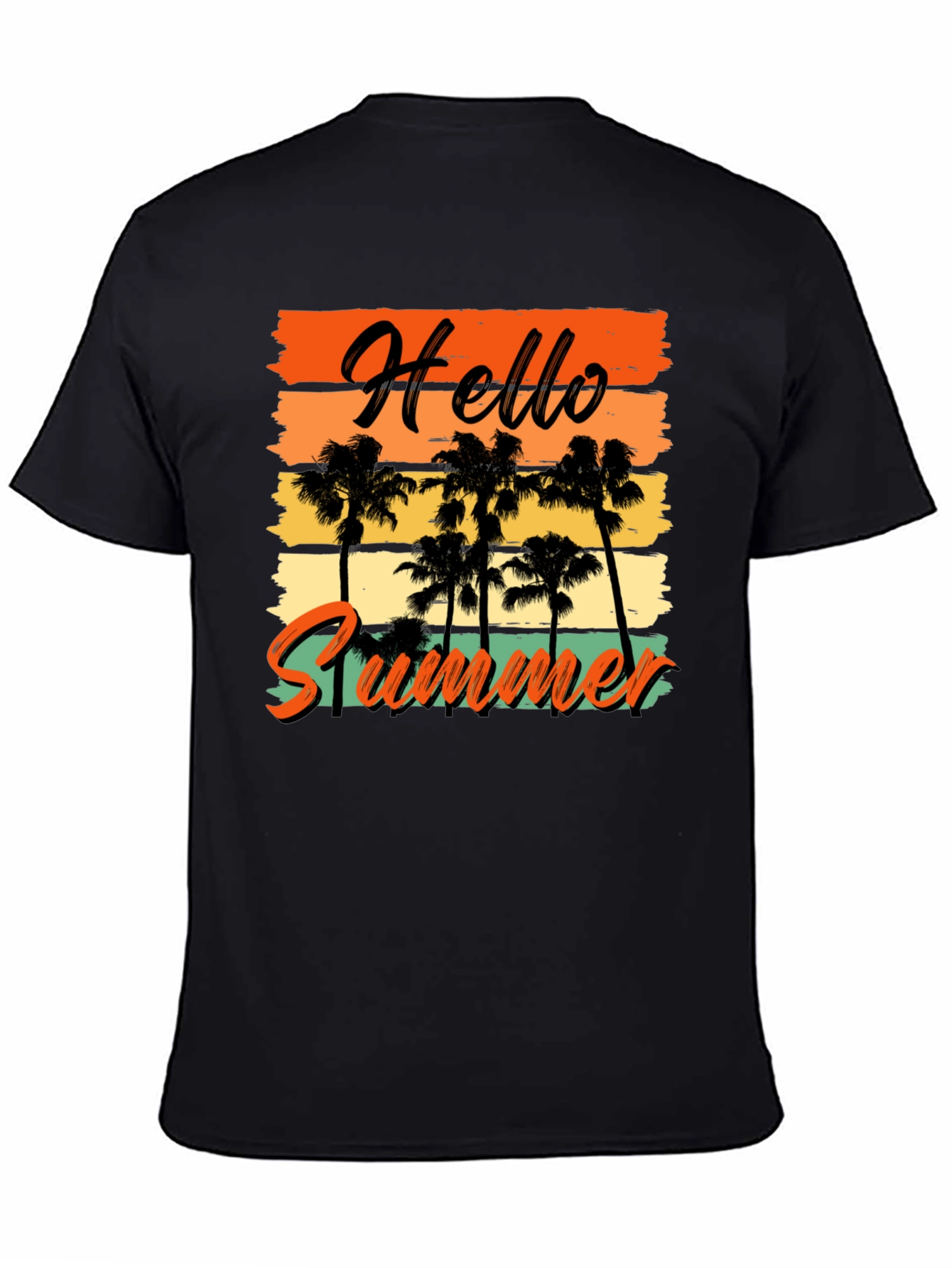 Black Hello Summer Graphic Tee - Black T-Shirt with Palm Trees view 4