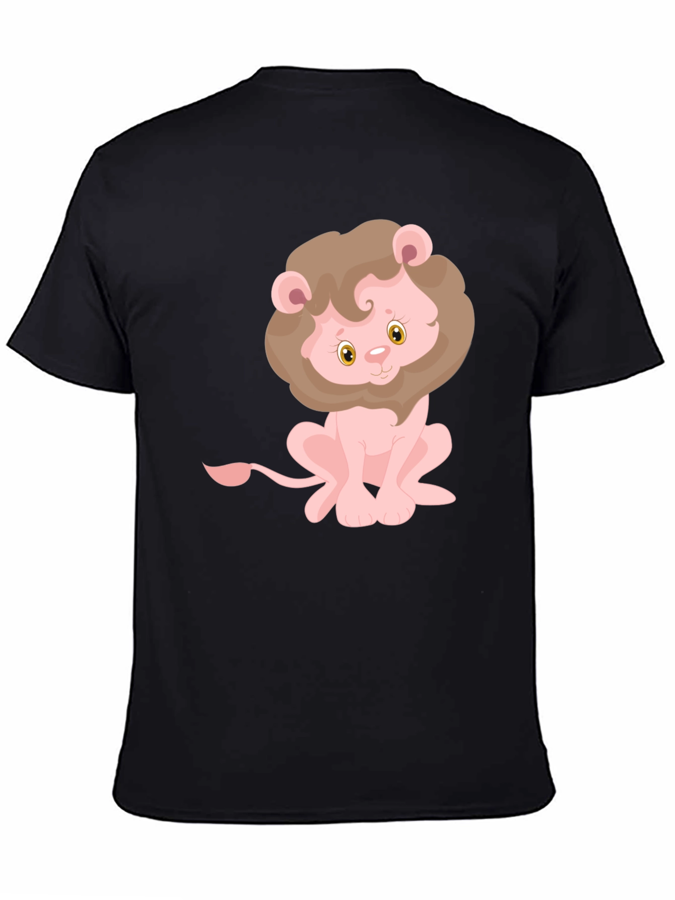 Black Cute Lion Graphic Tee - Black Cotton T-Shirt view 4