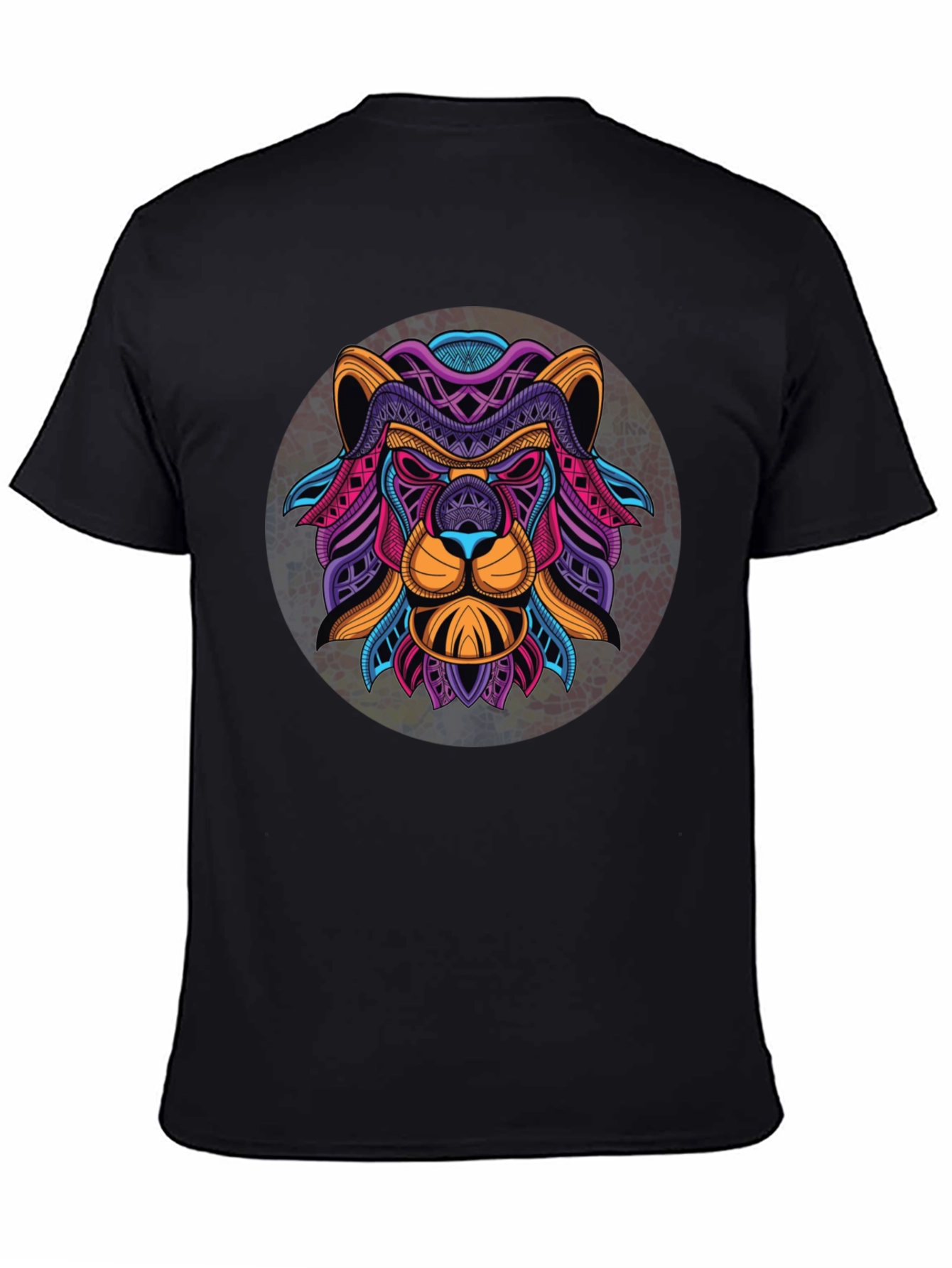 Black Geometric Lion Graphic Black T-Shirt view 4
