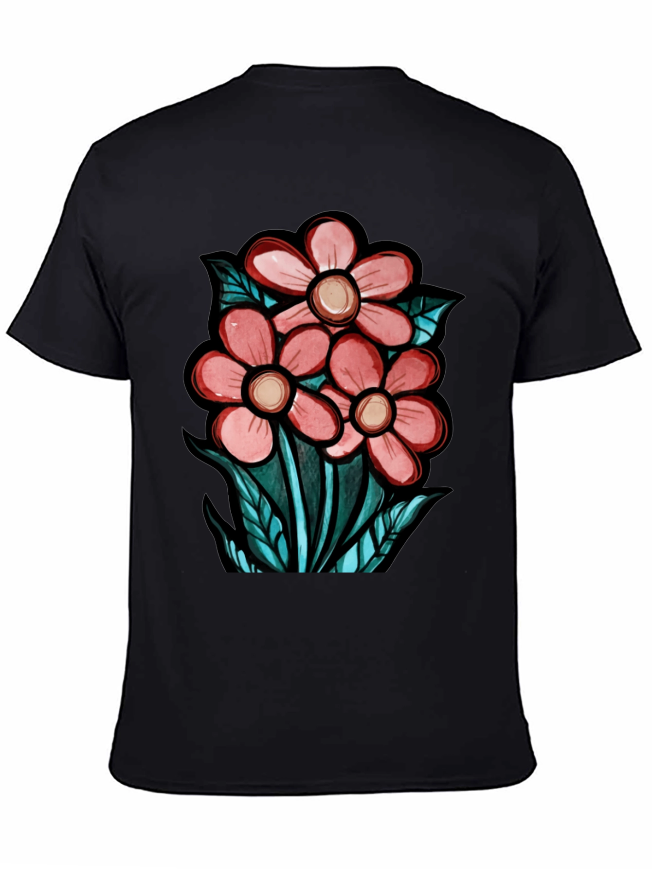 Black Floral Graphic T-Shirt - Unique Design view 4