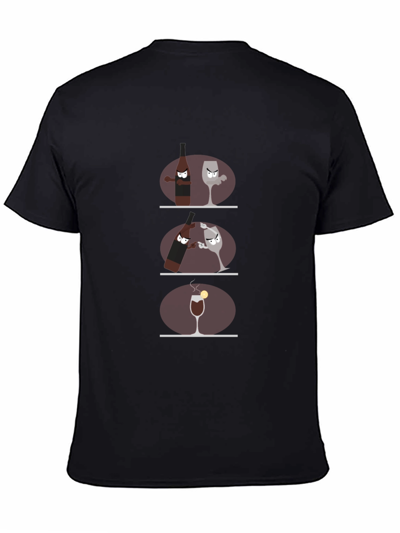 Black Funny Wine Bottle vs. Glass Black Graphic T-Shirt view 4