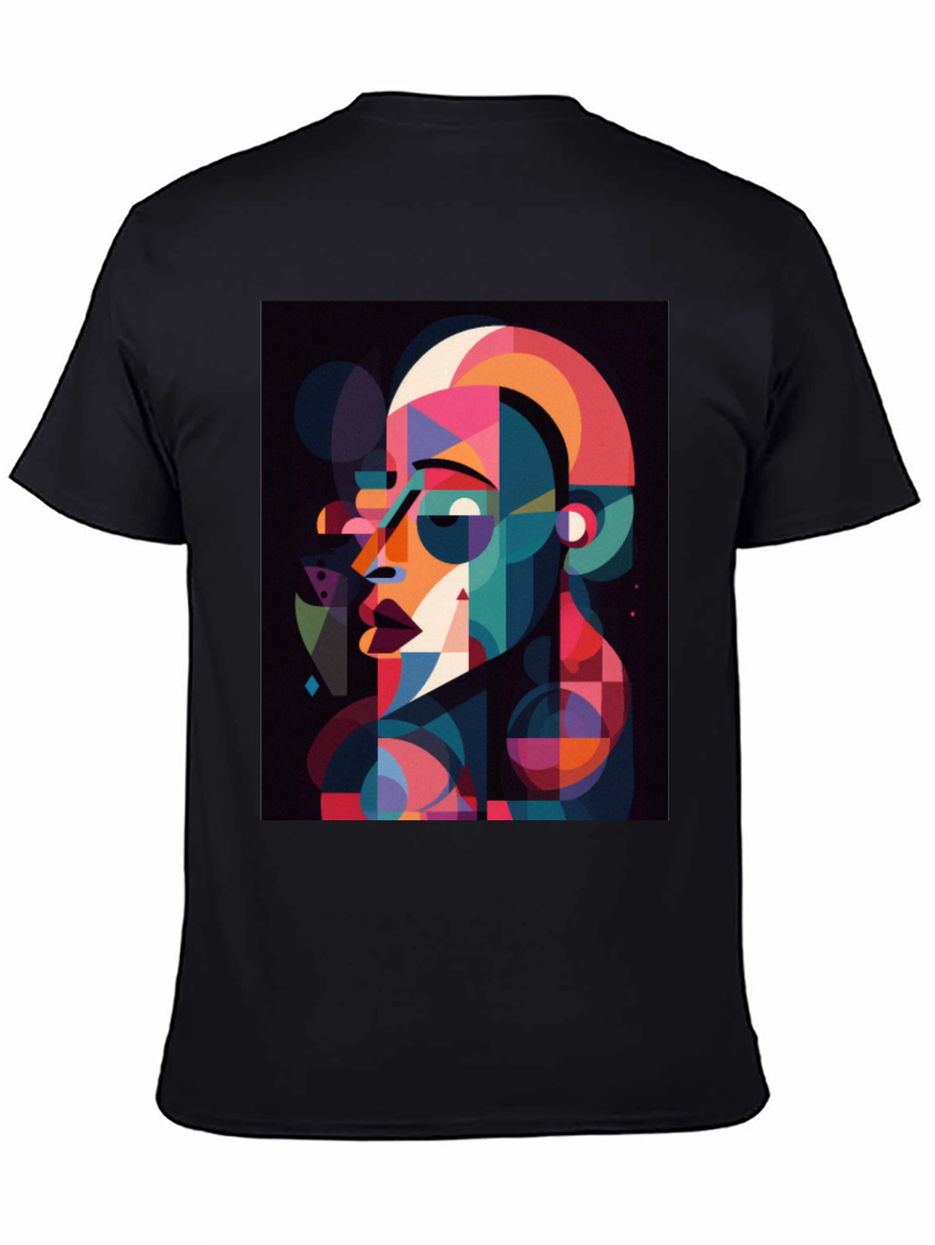 Black Abstract Geometric Face Graphic Black T-Shirt view 4