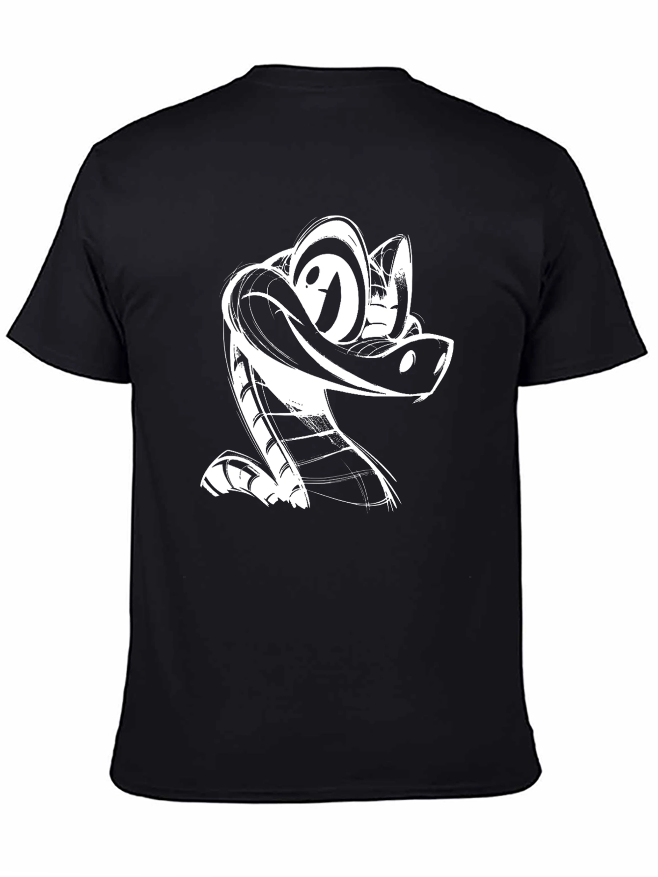 Black Cartoon Snake Graphic Tee - Black Cotton T-Shirt view 4
