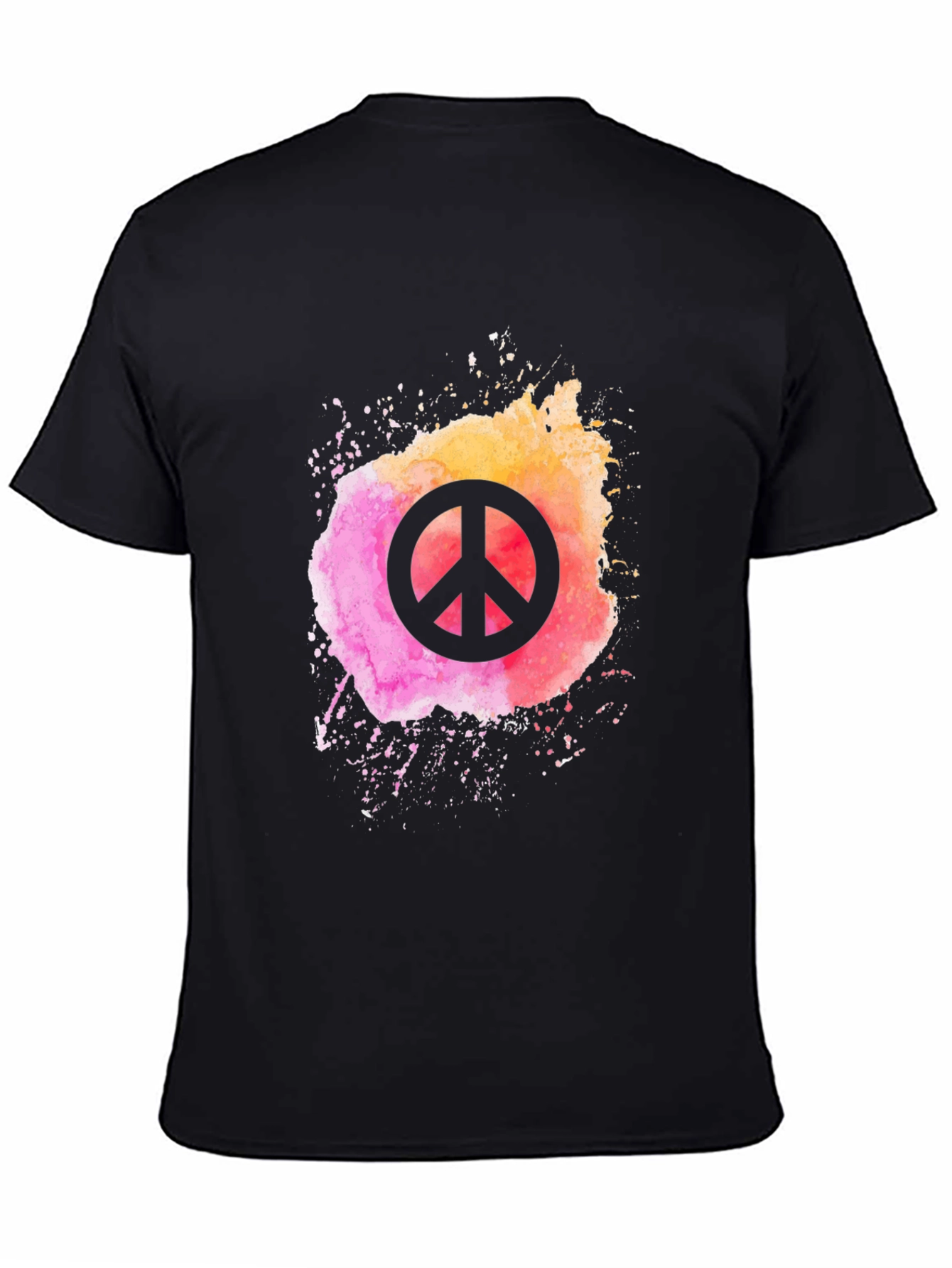 Black Peace Sign Watercolor Graphic Tee - Black view 4