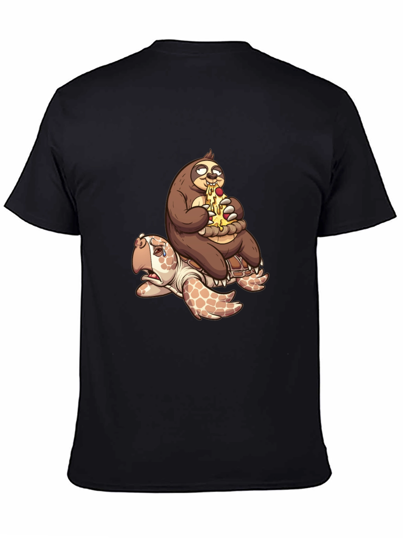 Black Sloth Pizza Turtle Ride T-Shirt - Funny Graphic Tee view 4