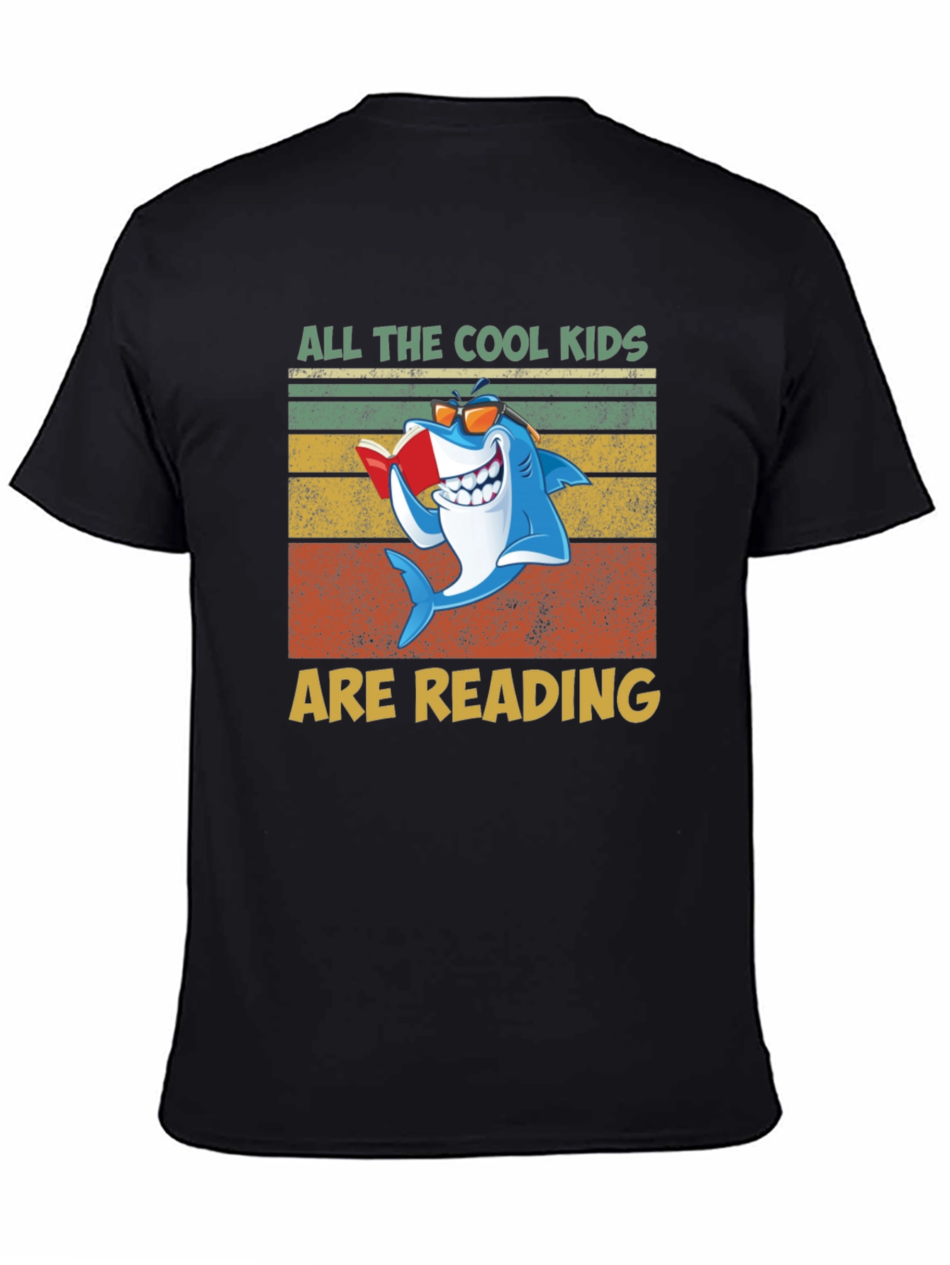 Black Cool Kids Reading Shark Graphic T-Shirt view 4