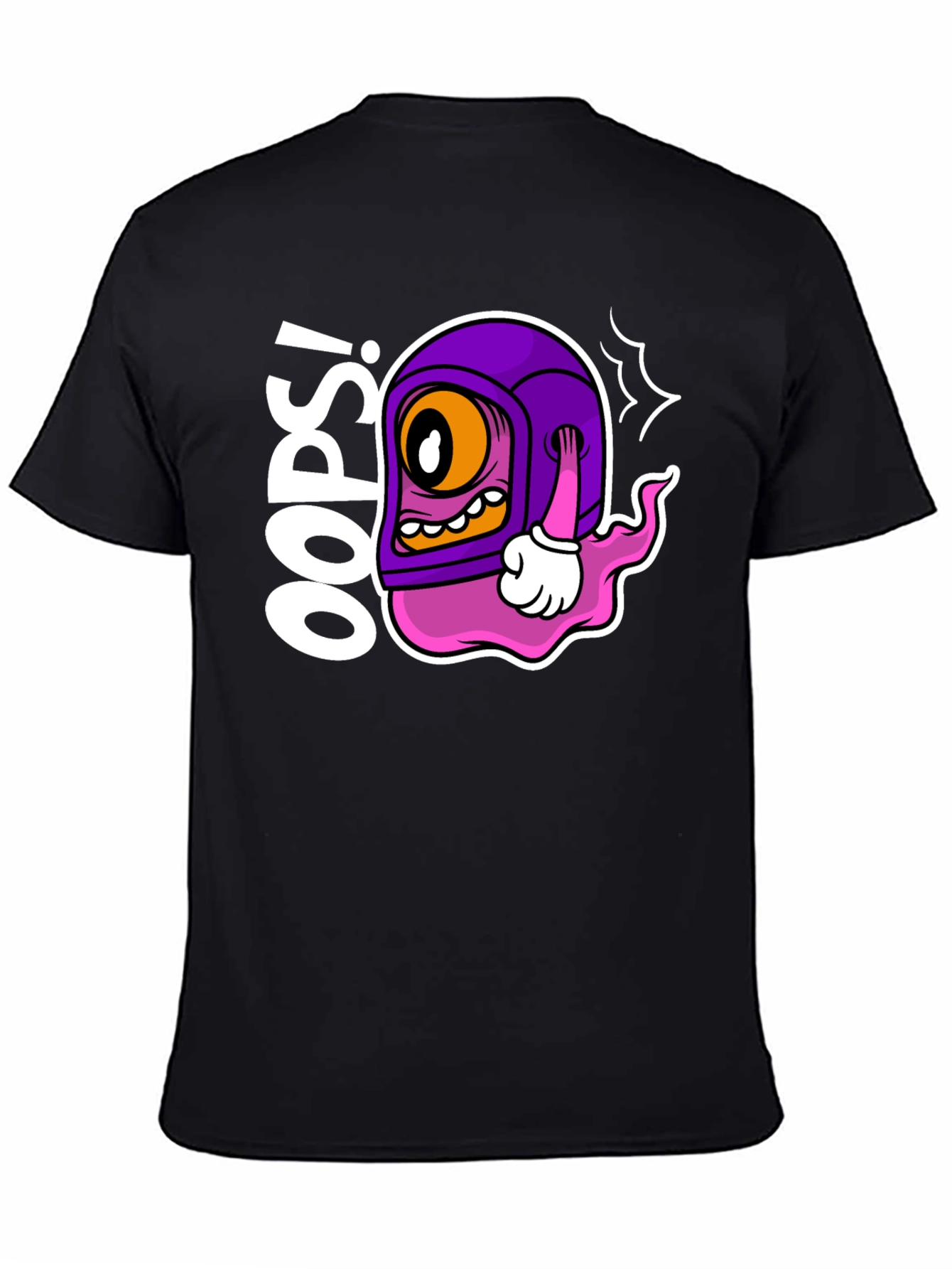 Black Oops! Cartoon Character Black T-Shirt view 4