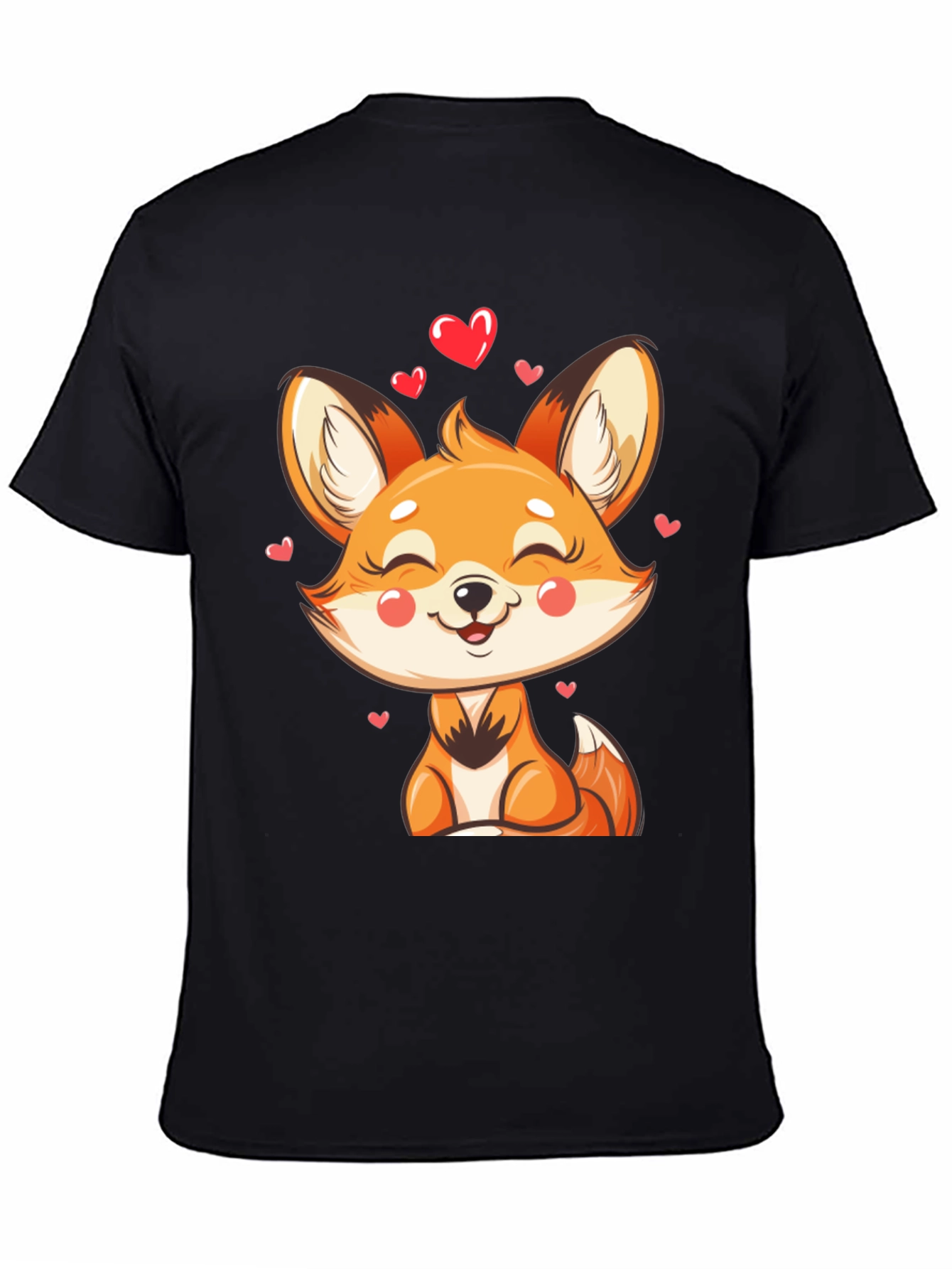 Black Cute Fox Heart Graphic Black T-Shirt view 4