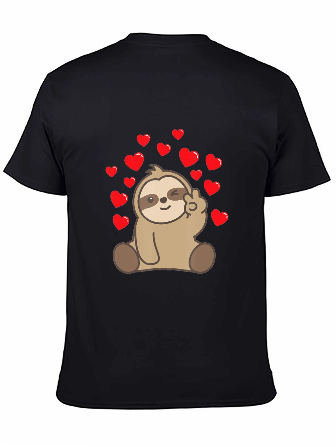 Black Sloth Peace Sign Heart T-Shirt view 4