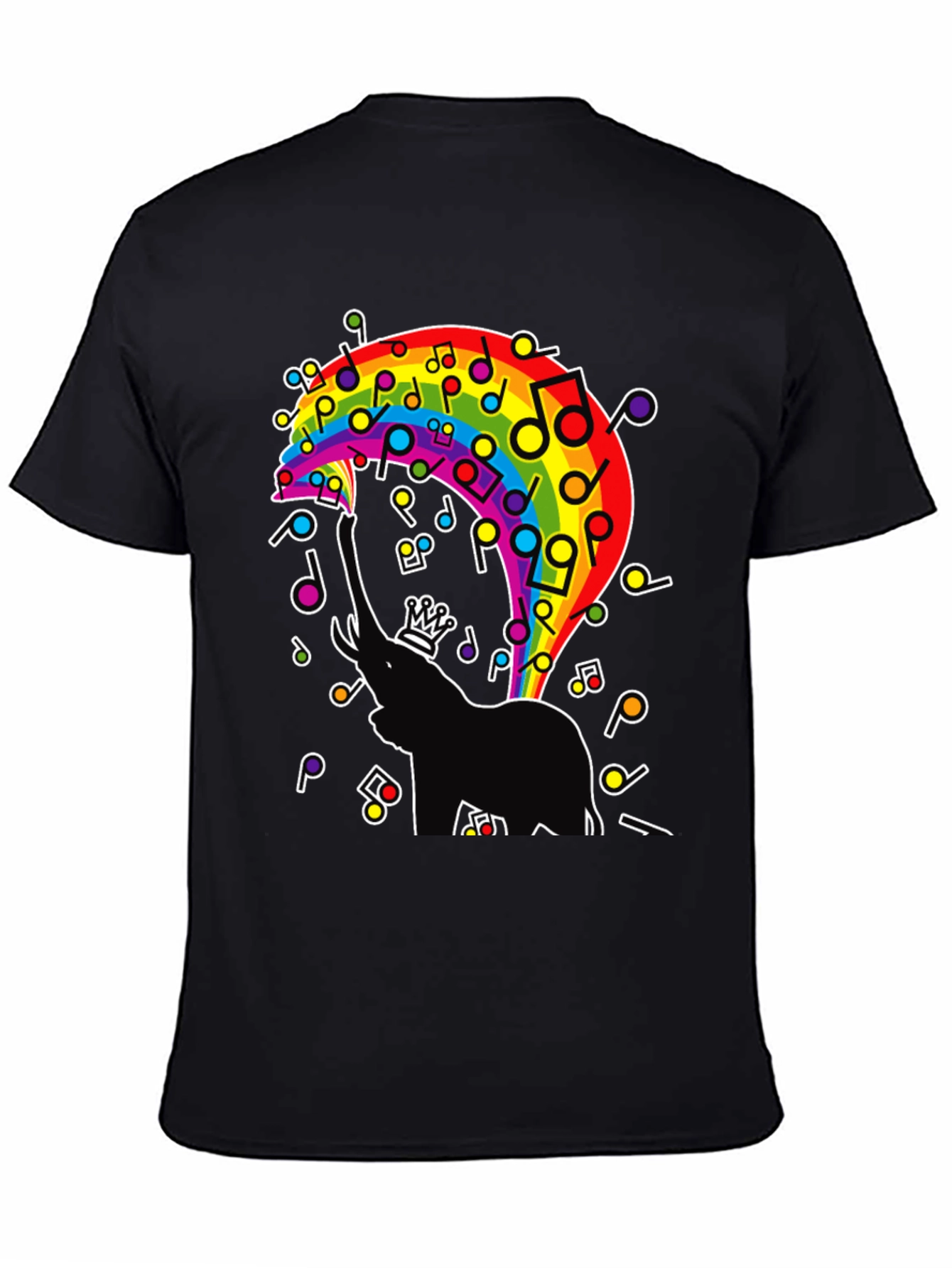 Black Rainbow Elephant Music Note Graphic Tee view 4