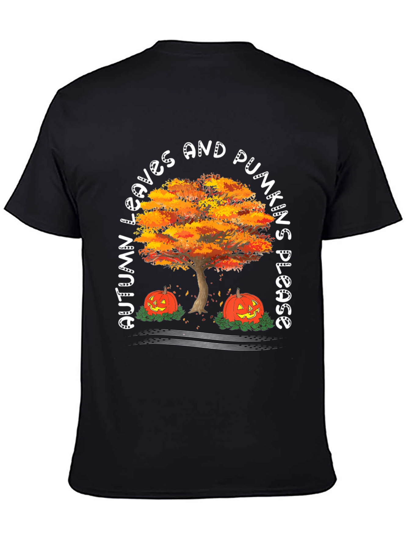 Black Autumn Leaves & Pumpkins Please Graphic Tee view 4