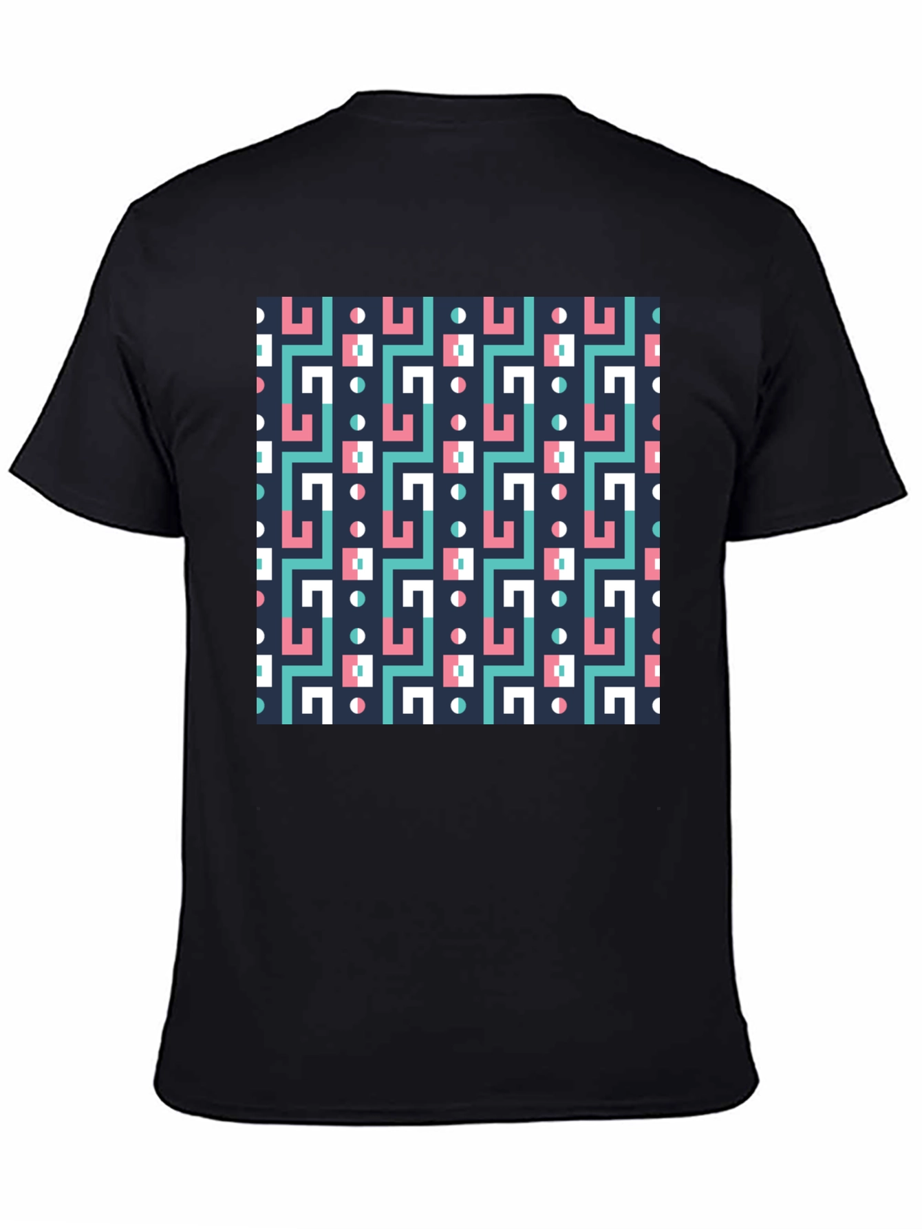 Black Geometric Pattern Black Crew Neck Tee view 4